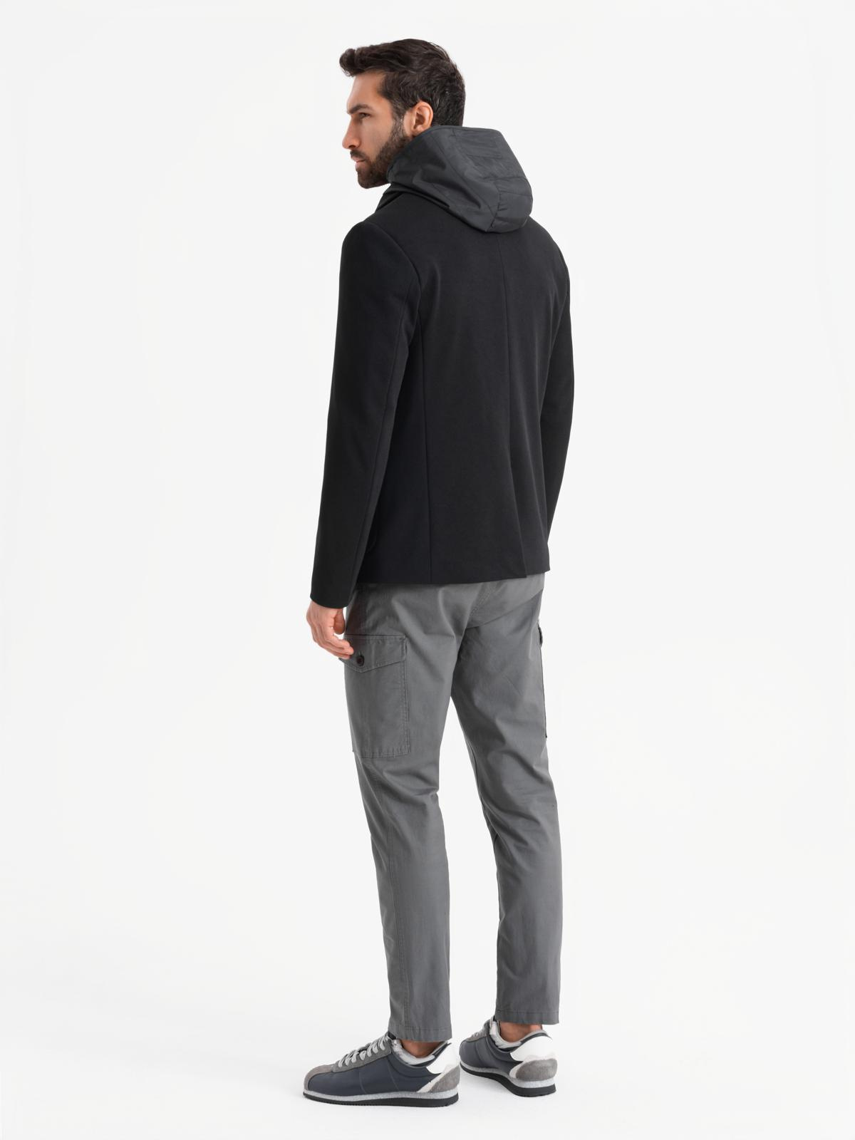 Ombre Men's jacket with high collar and hood - black