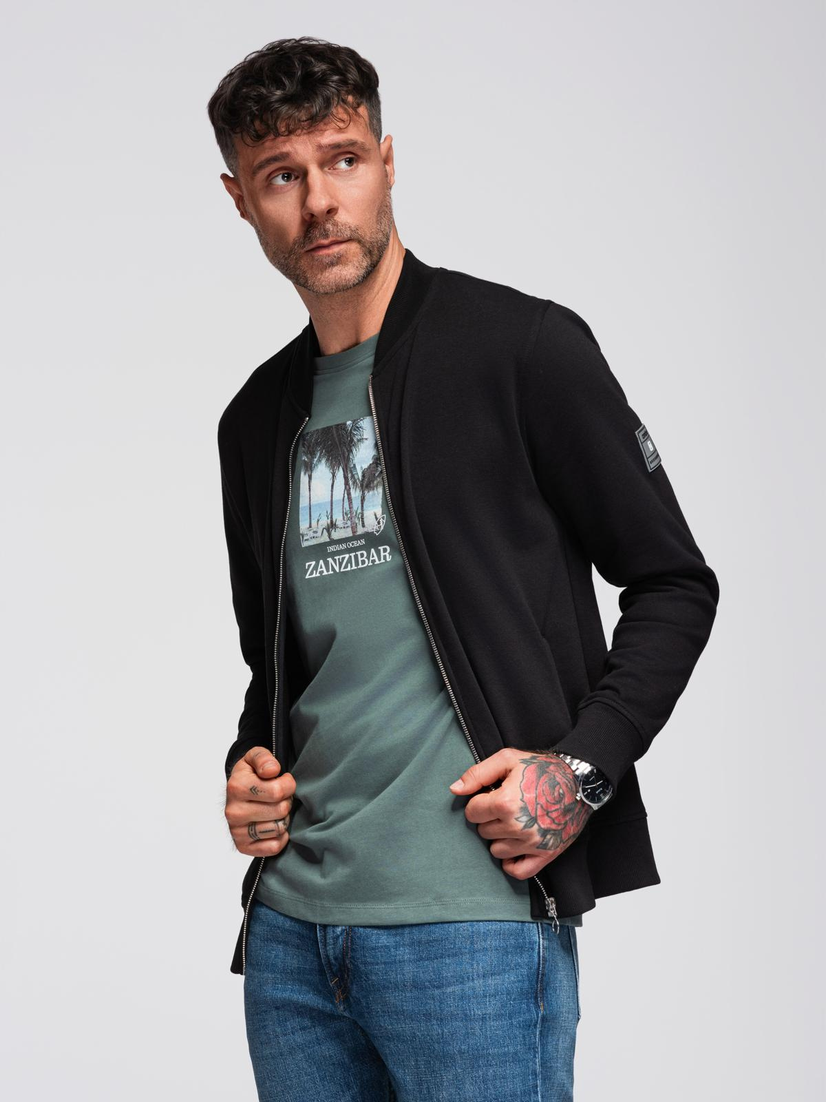 Ombre Cotton unbuttoned men&#039;s sweatshirt bomber - black