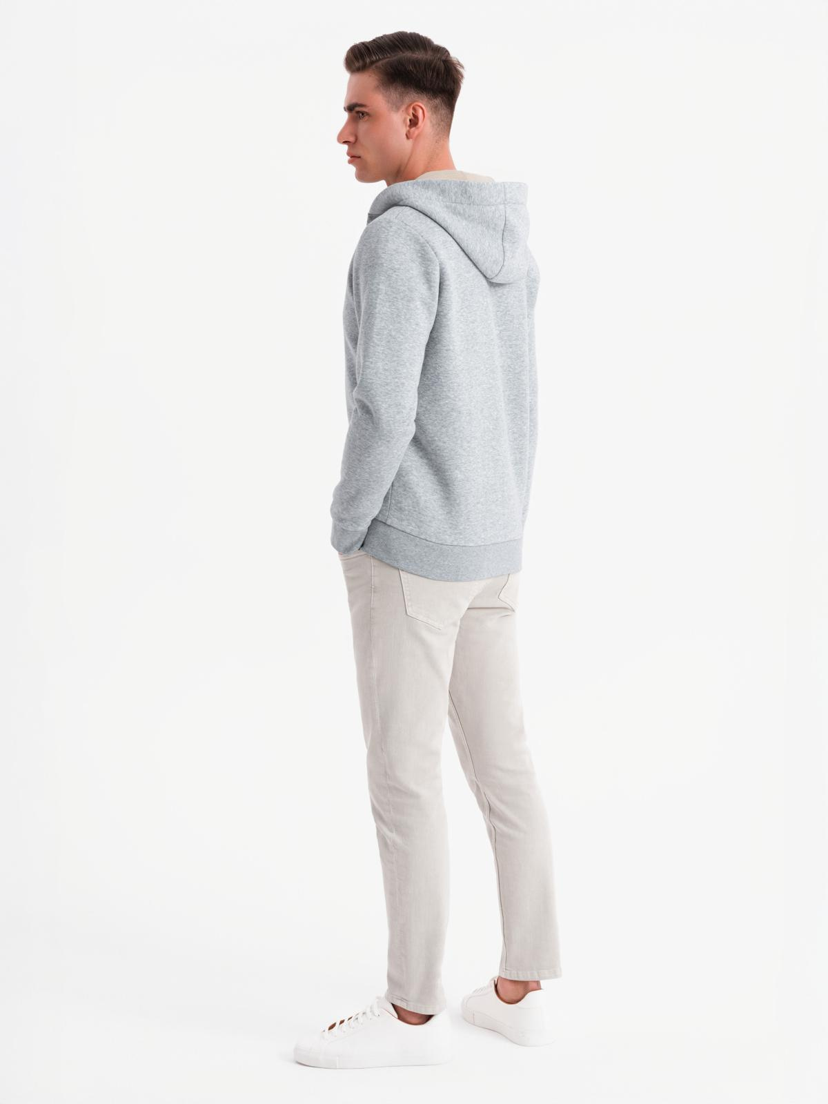 Ombre Men's button-down hooded sweatshirt - grey melange