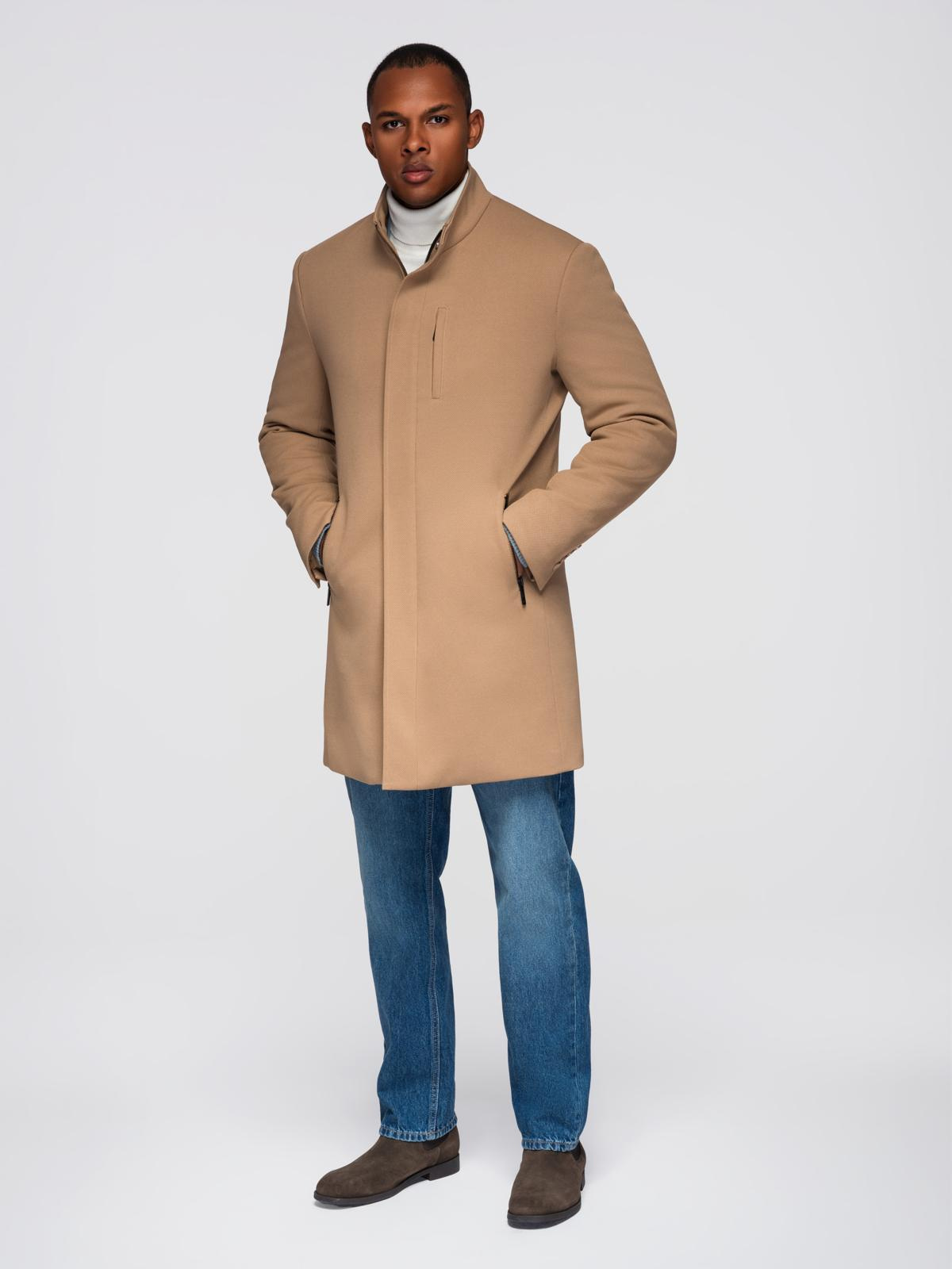 Ombre Structured fitted coat for men with high collar - light brown