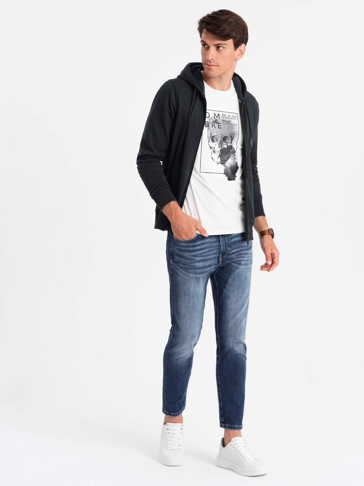 Ombre Men&#039;s unbuttoned cotton BASIC sweatshirt - black