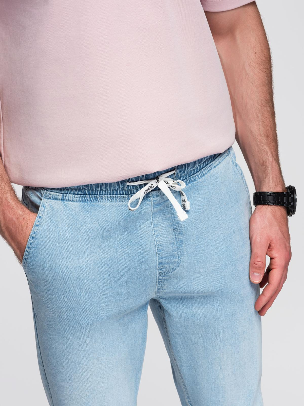 Ombre Men&#039;s JOGGERS denim pants with wash effect - light blue