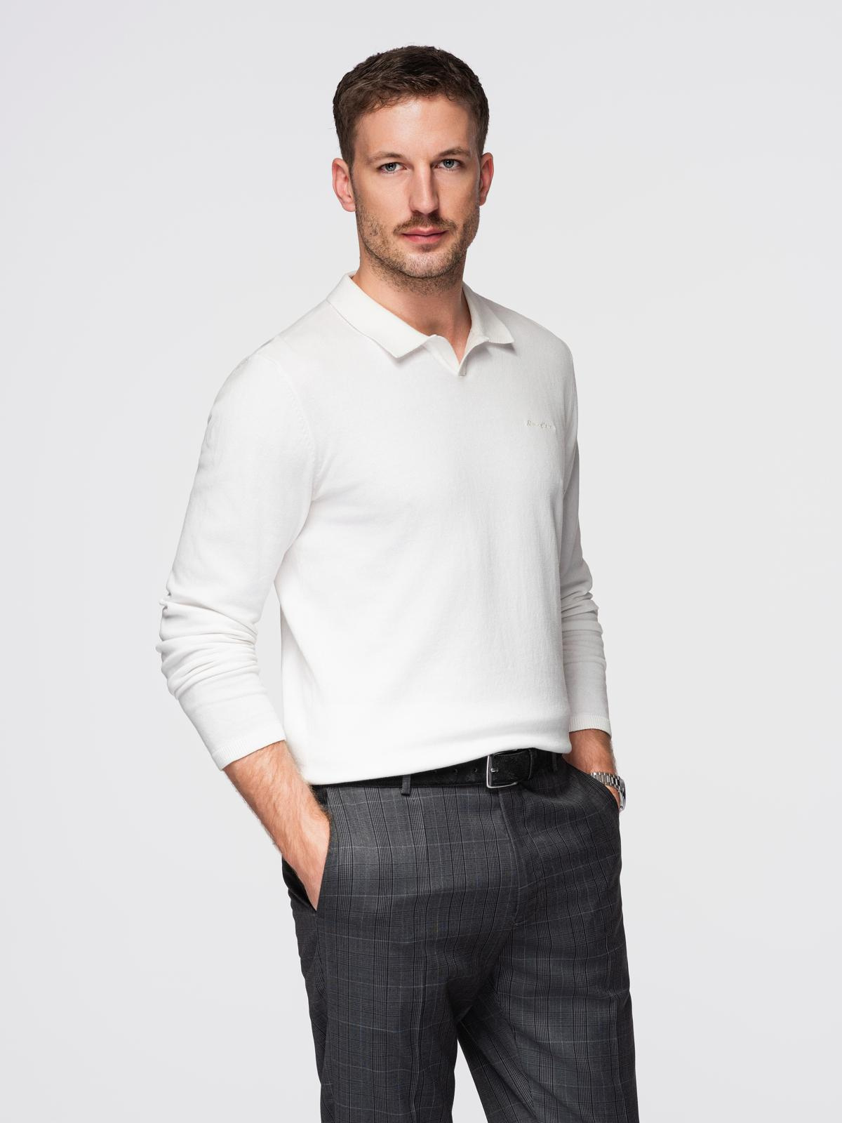 Ombre Men's polo sweater with embroidery on chest - white