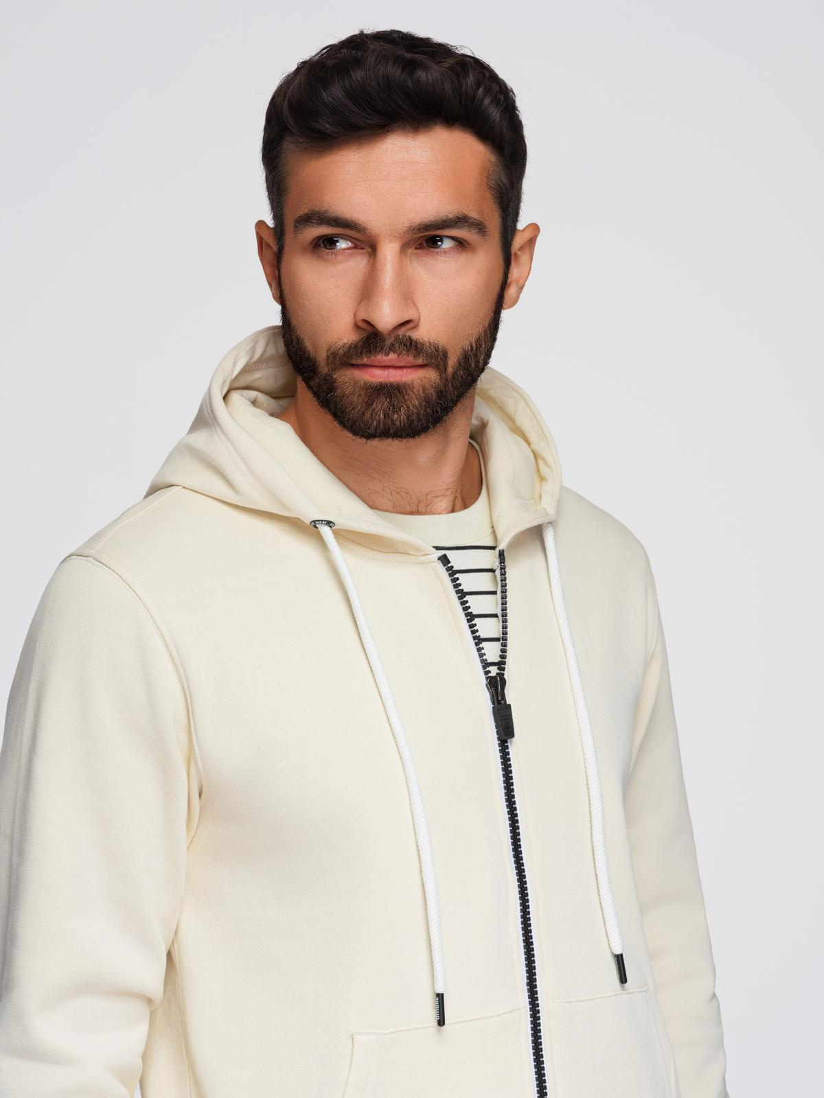 Ombre Men&#039;s BASIC unbuttoned hooded sweatshirt - cream