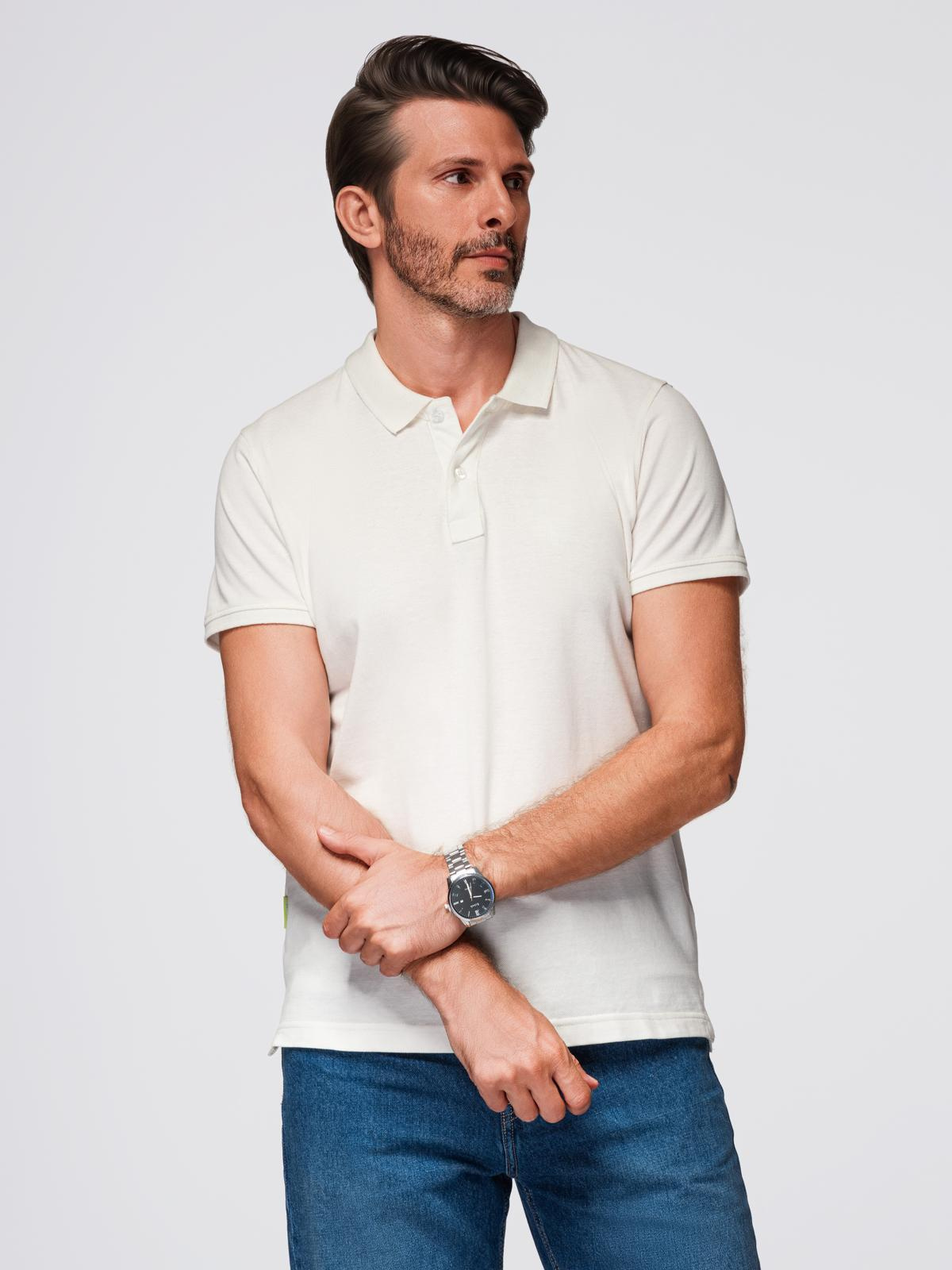 Ombre Polo shirt in cotton pique knit - ecru