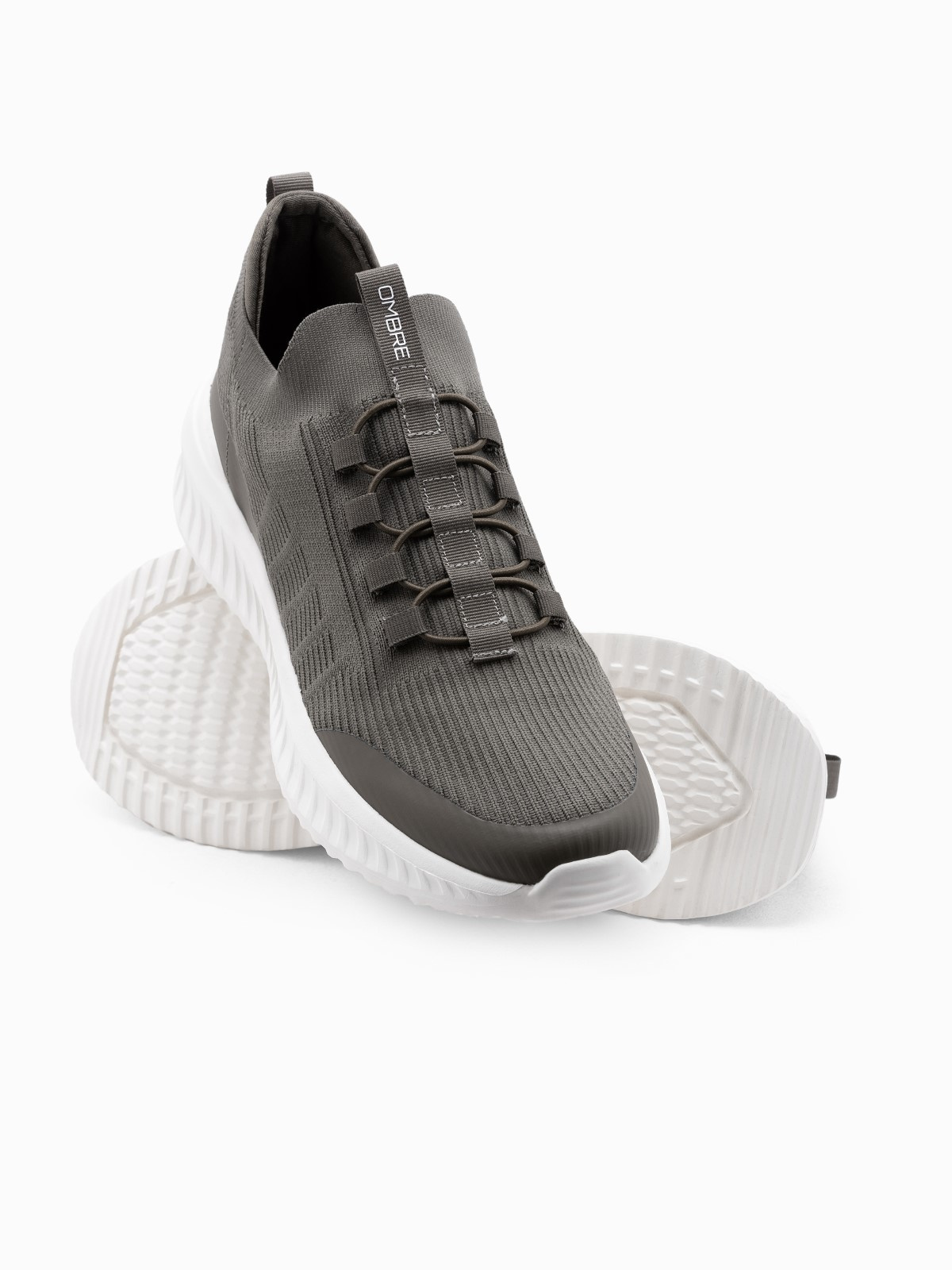 Ombre Męskie buty sneakersy wsuwane wykonane z lekkich materiałów - khaki