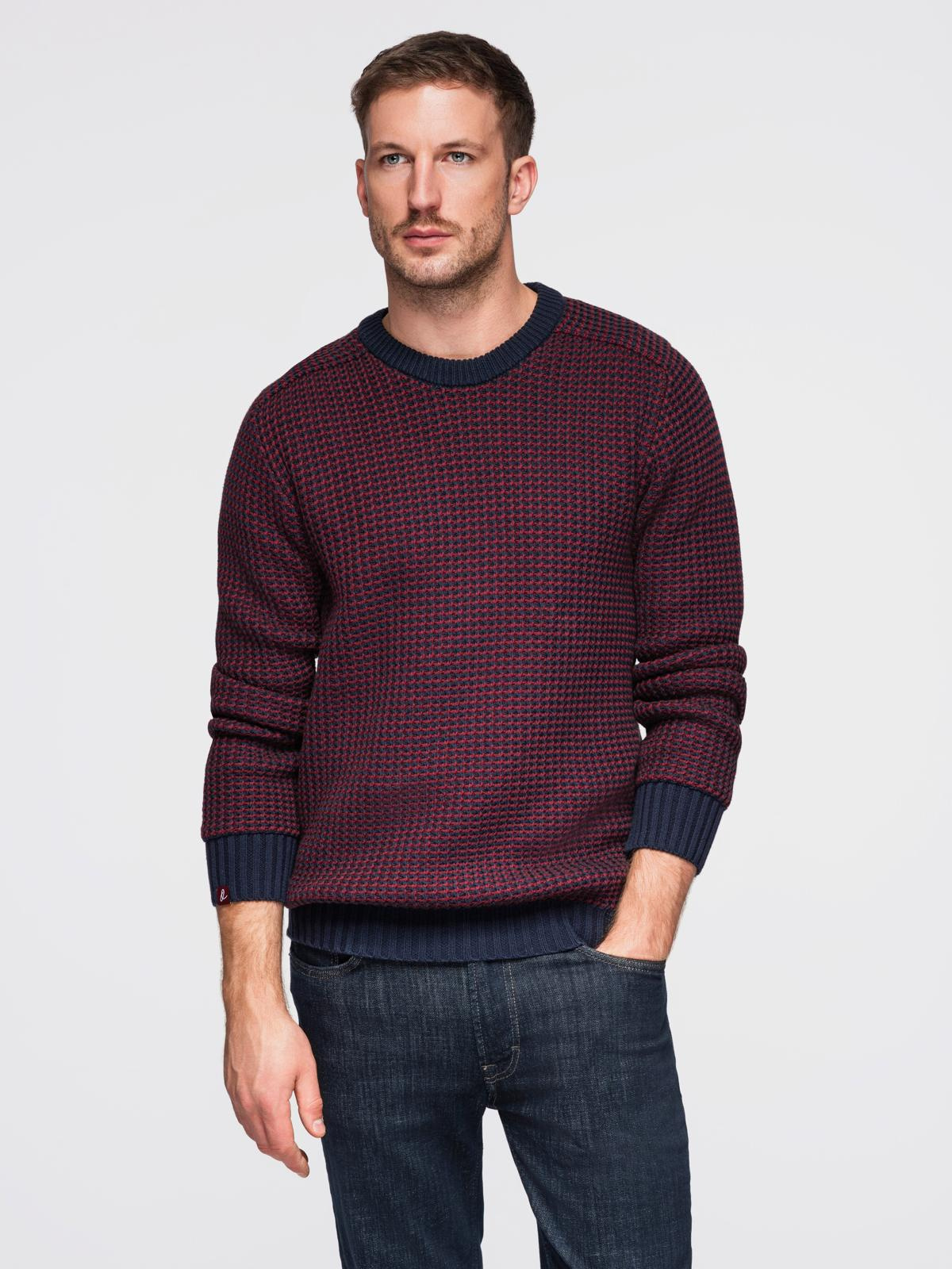 Ombre Men&#039;s contrast weave sweater with round neckline - maroon