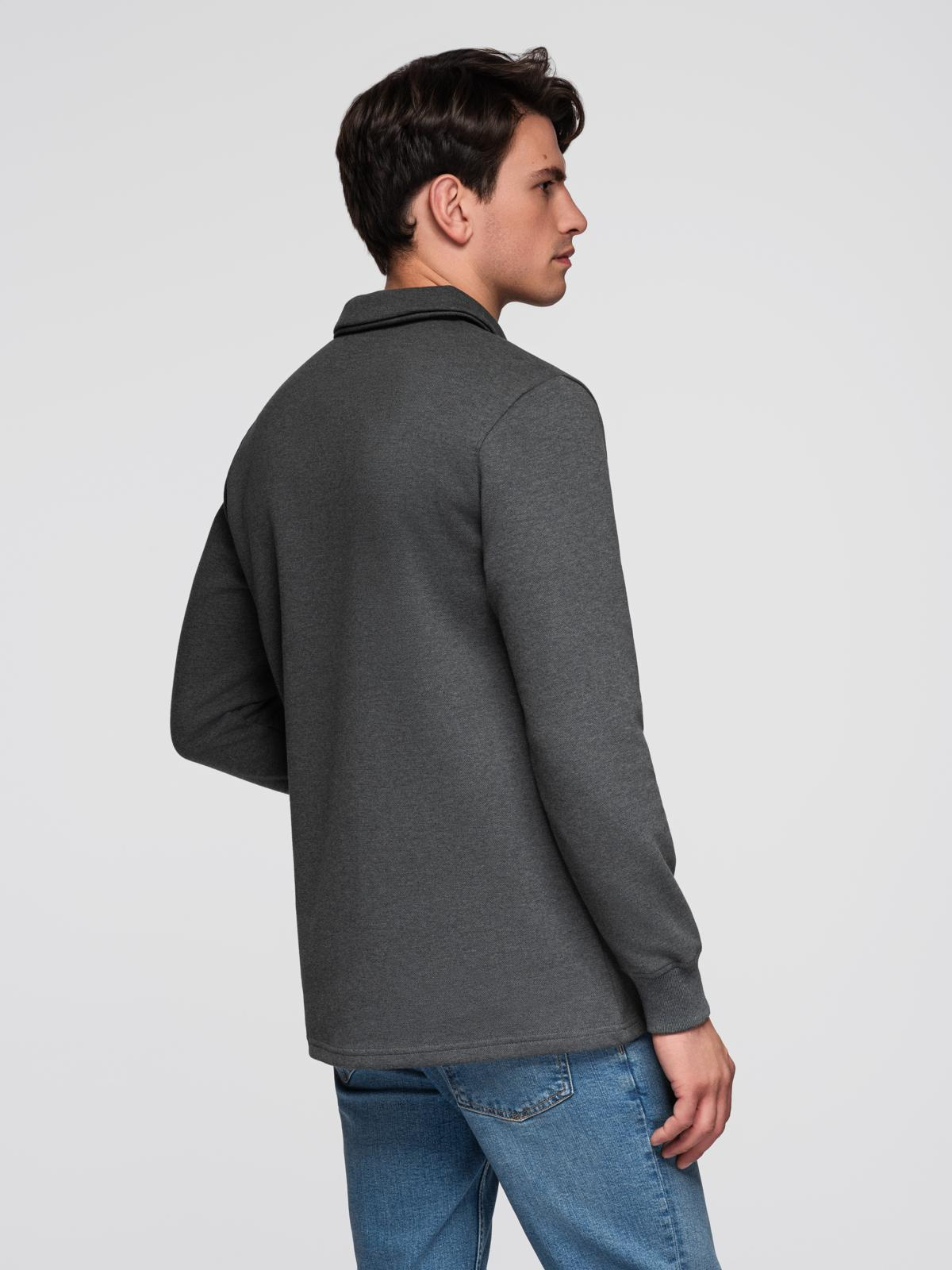 Ombre Men&#039;s structured knit polo collar sweatshirt - graphite melange