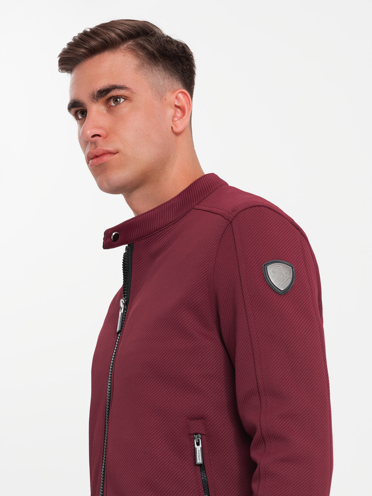 Ombre Men's BIKER jacket in structured fabric - maroon