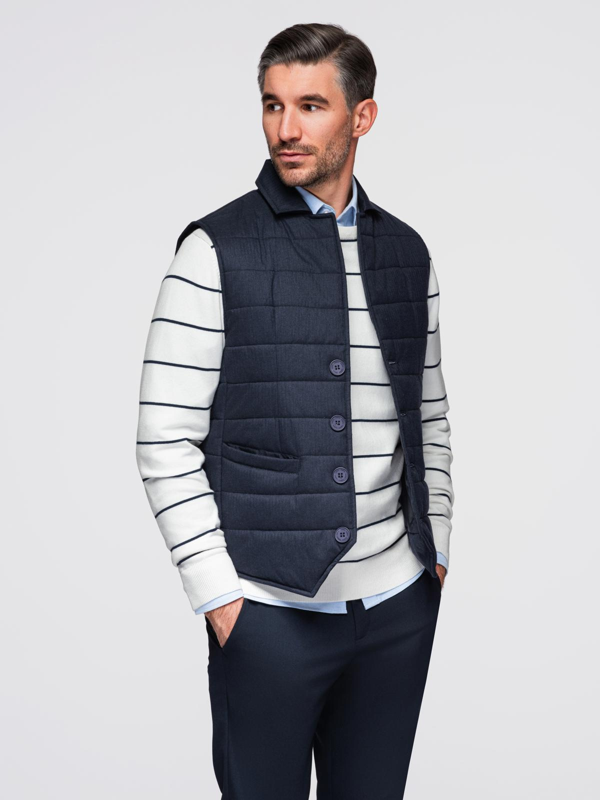 Ombre Men's casual sweater with horizontal stripes - cream