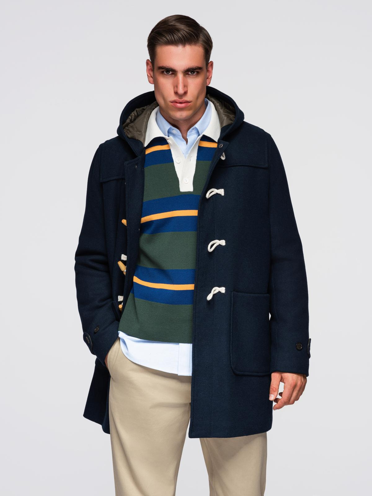 Ombre Men&#039;s wool and hooded duffle coat - navy blue