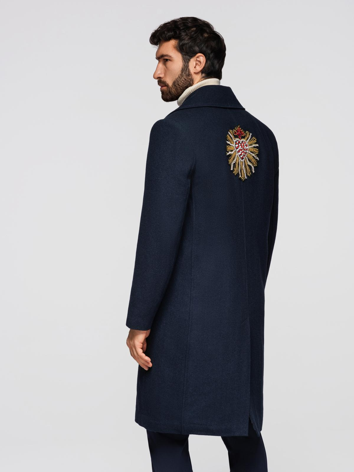 Ombre Men's double-breasted coat with wool and decorative appliqués -