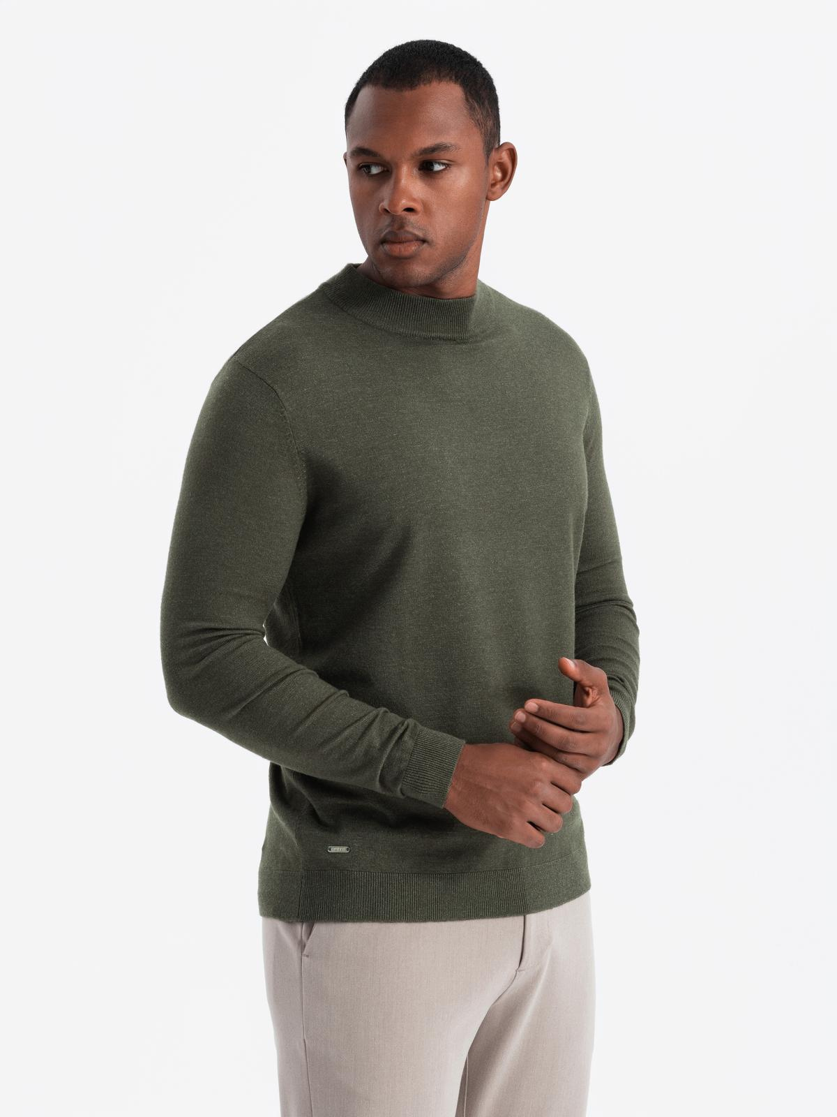 Ombre Men&#039;s knitted half turtleneck with viscose - dark olive