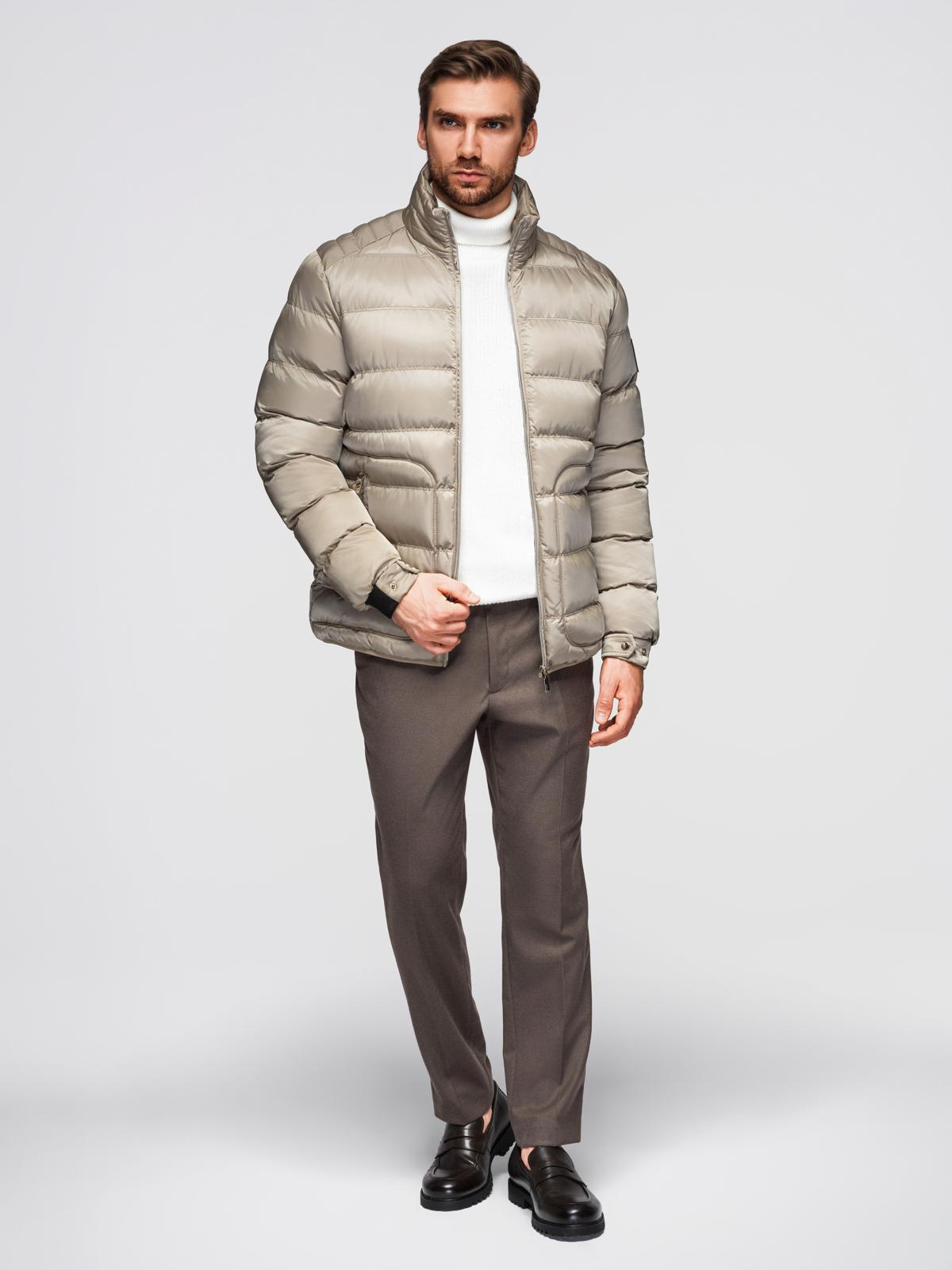 Ombre Men&#039;s quilted jacket with gloss and stand-up collar - light grey