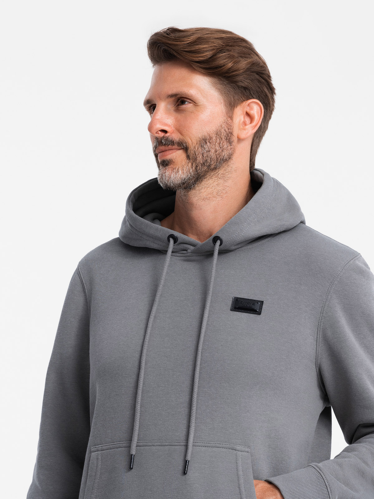 Ombre Men's kangaroo sweatshirt with hood and metal pin - grey