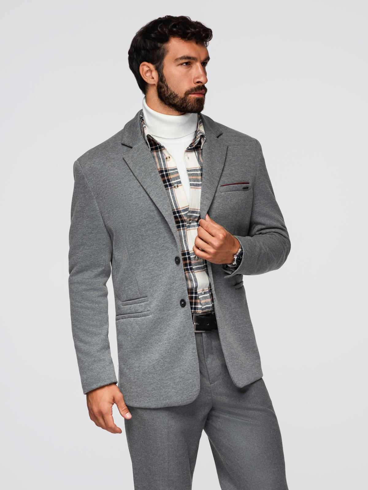 Ombre Men's knitted jacket with a fitted cut - light grey