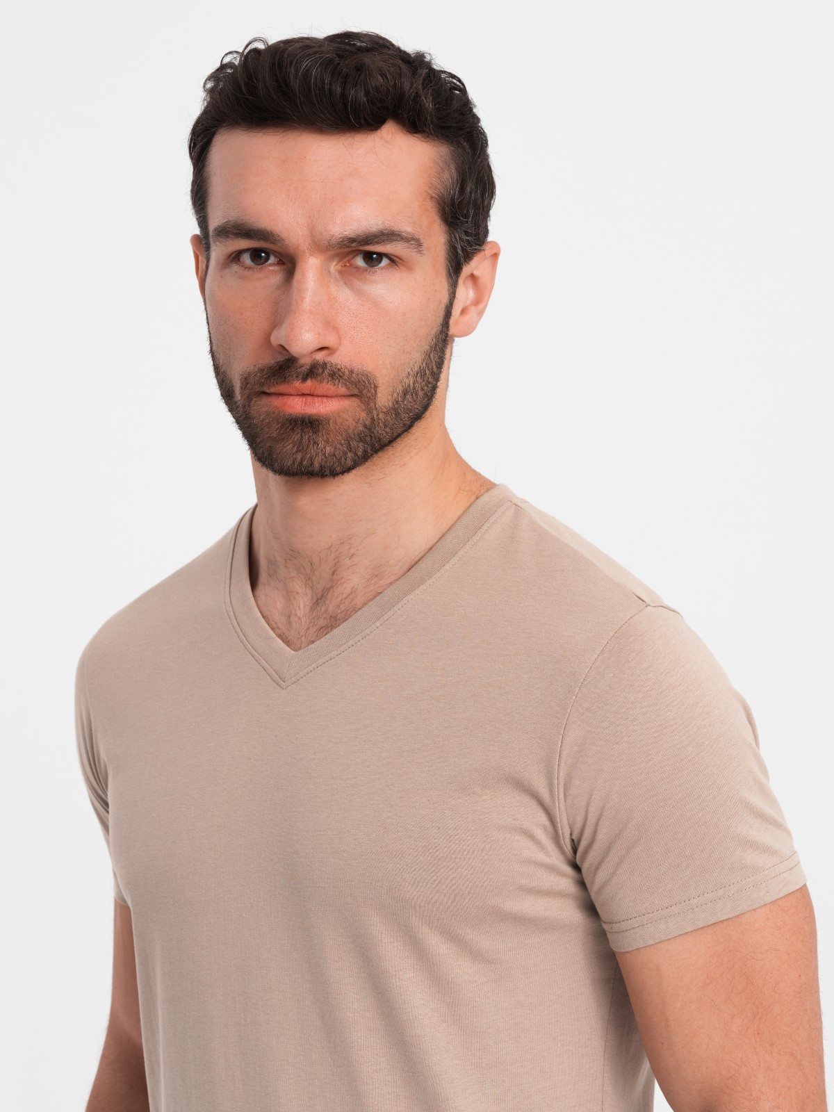 Ombre Mens BASIC classic cotton T-shirt with a v-neck - ash