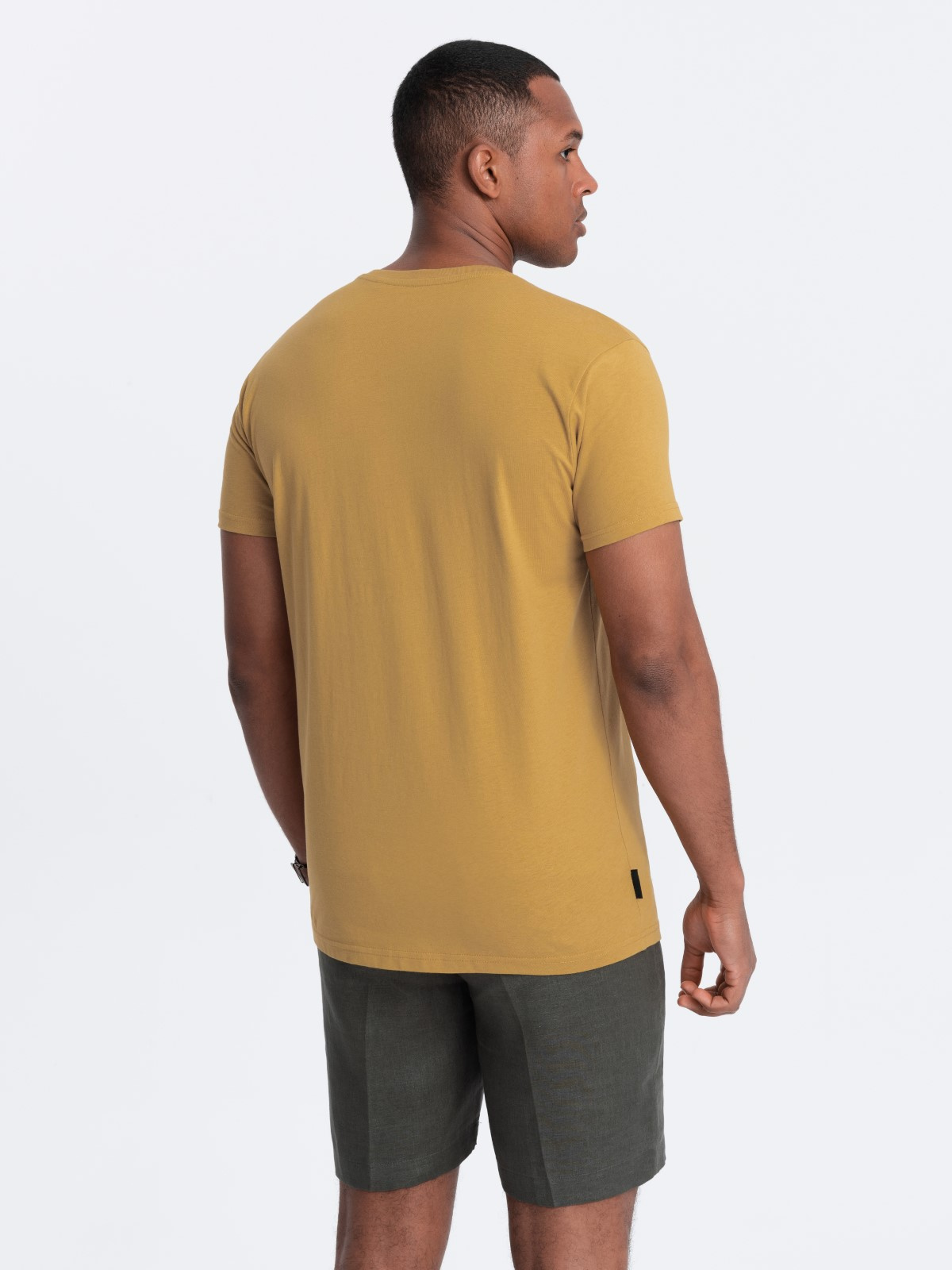 Ombre BASIC men's classic cotton T-shirt with a serape neckline - mustard
