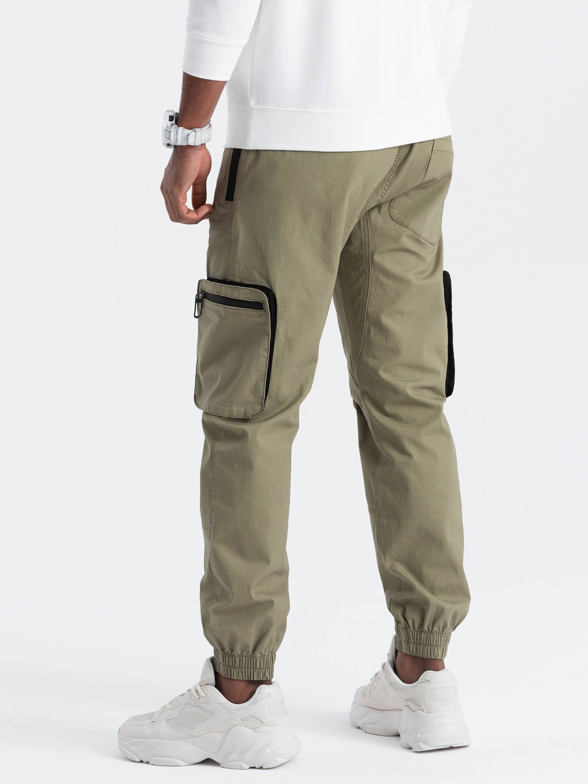 Ombre Men&#039;s JOGGER pants with zippered cargo pockets - light olive