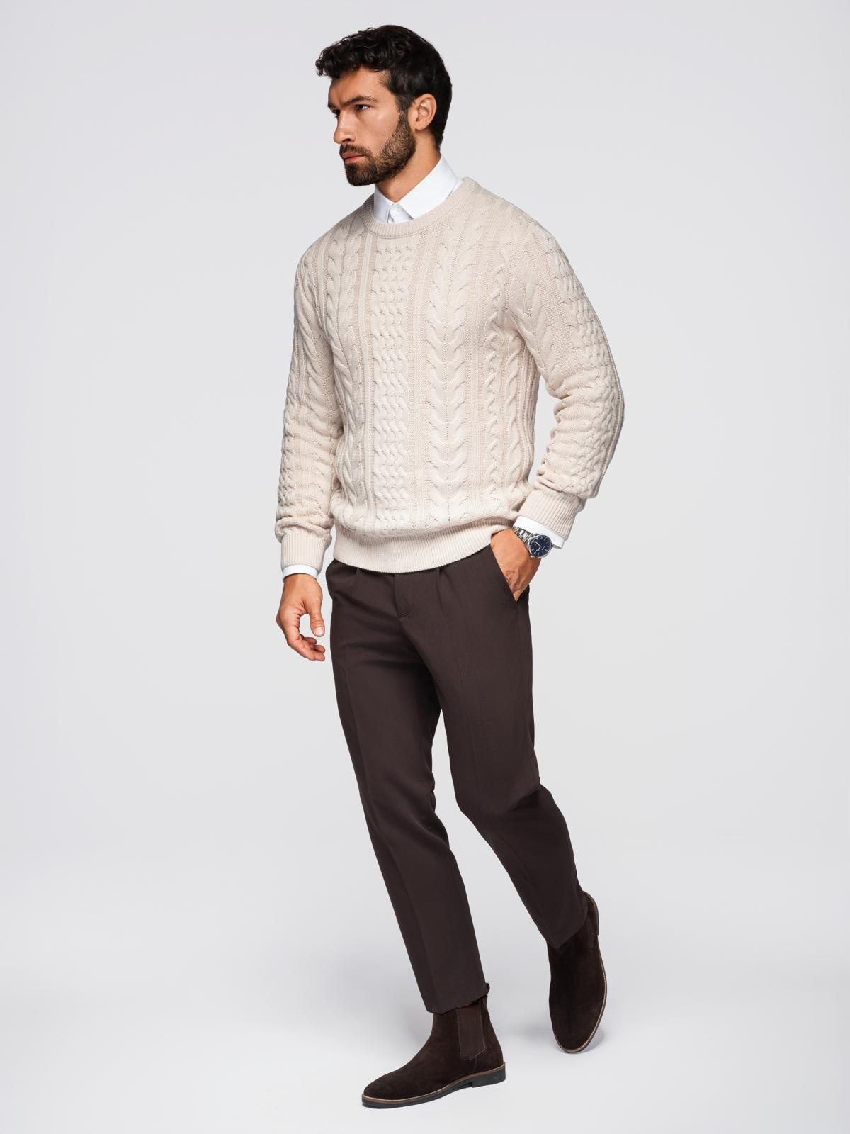 Ombre Elegant men&#039;s sweater with interesting weave - ecru