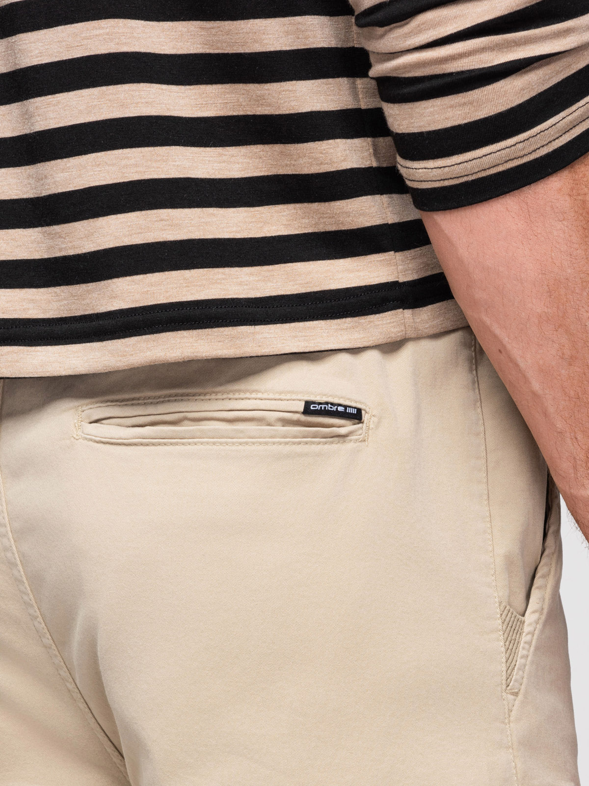 Ombre Men's cotton cargo shorts with elastic waistband - beige