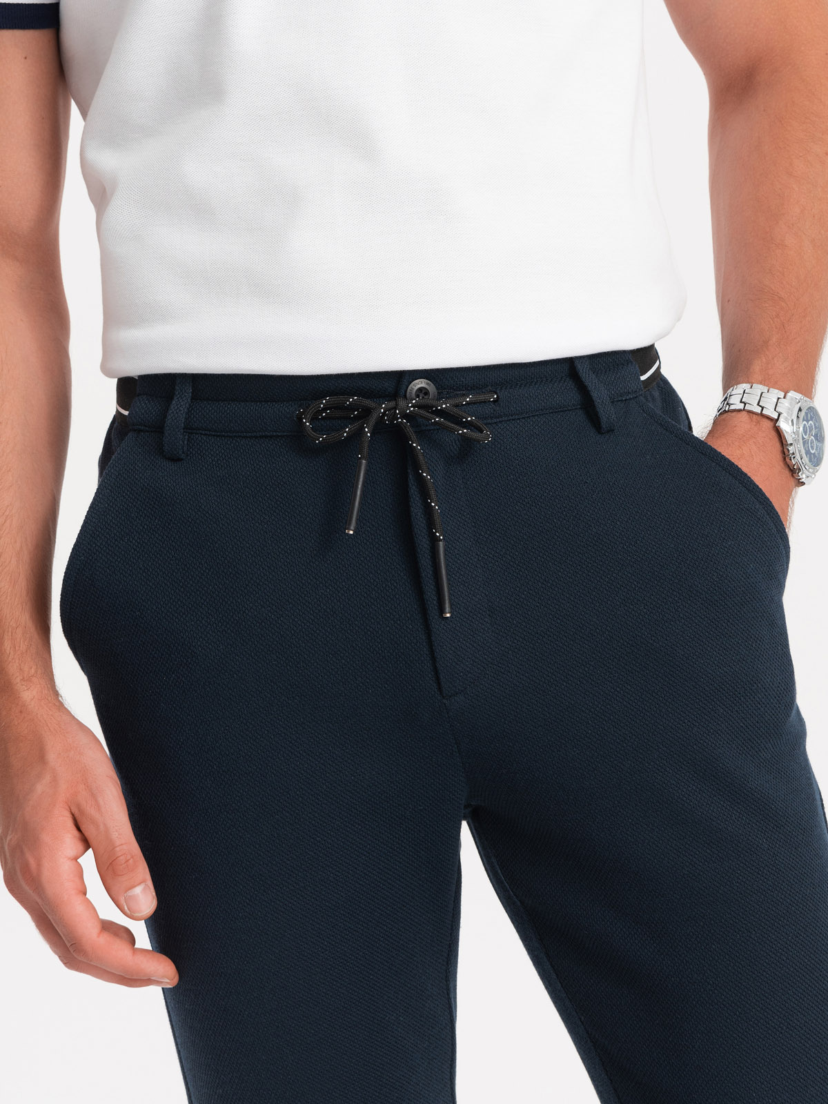 Ombre Men's knitted pants with elastic waistband - navy blue