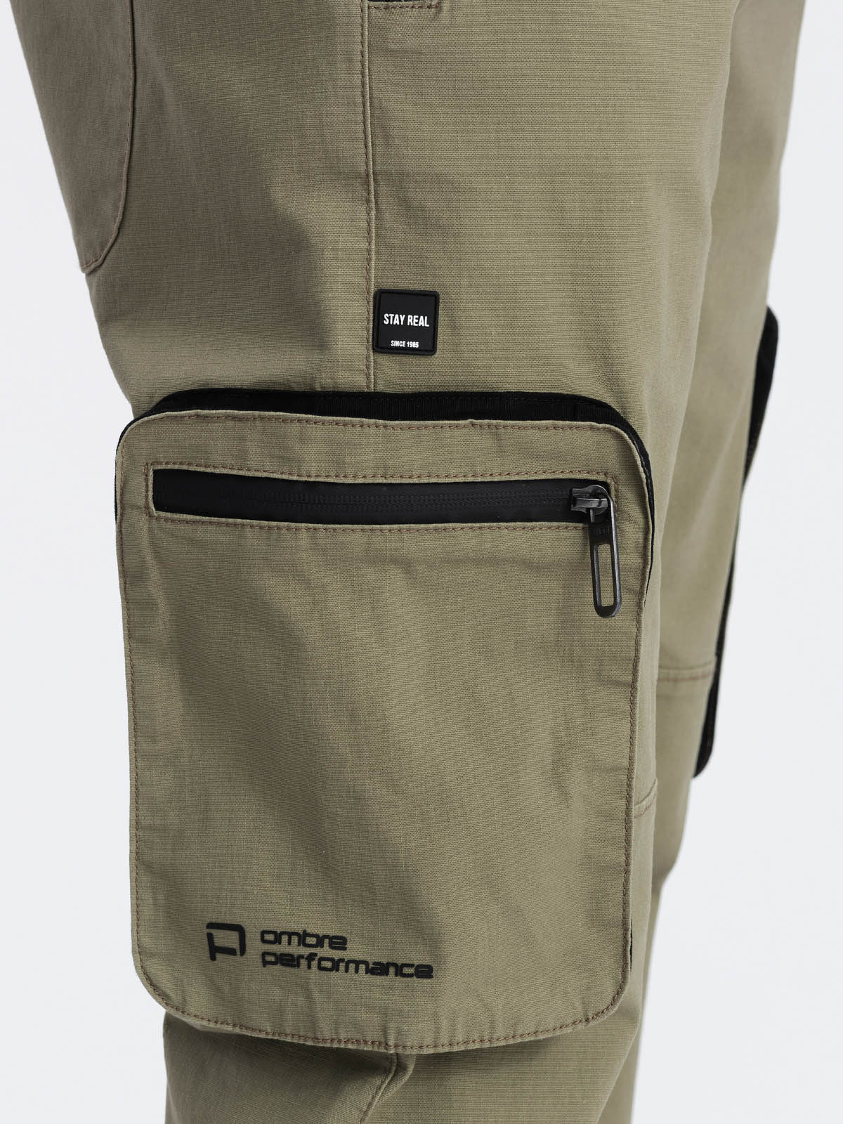 Ombre Men&#039;s JOGGER pants with zippered cargo pockets - light olive