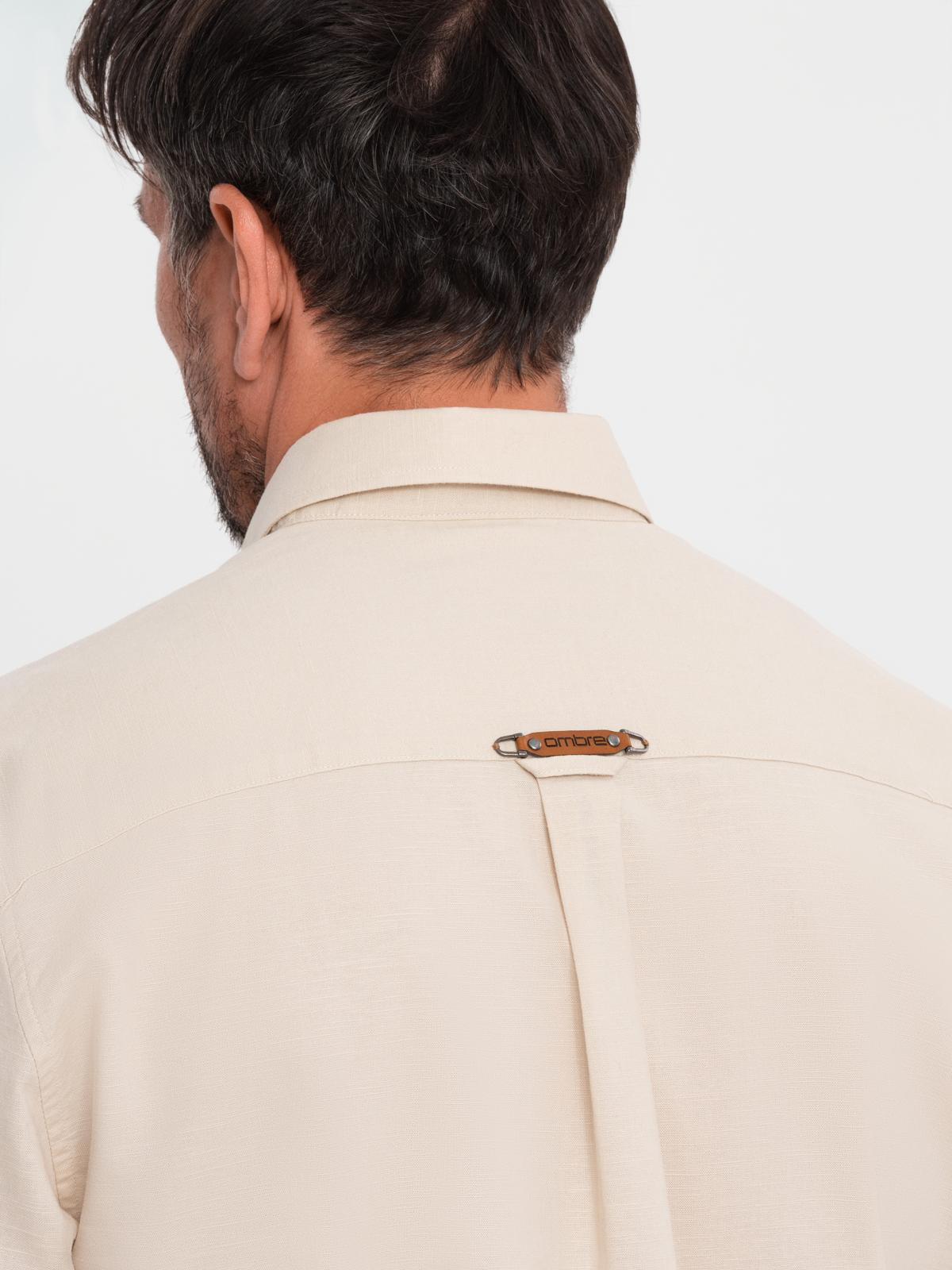 Ombre Men's linen shirt with classic collar and pockets REGULAR FIT - cream