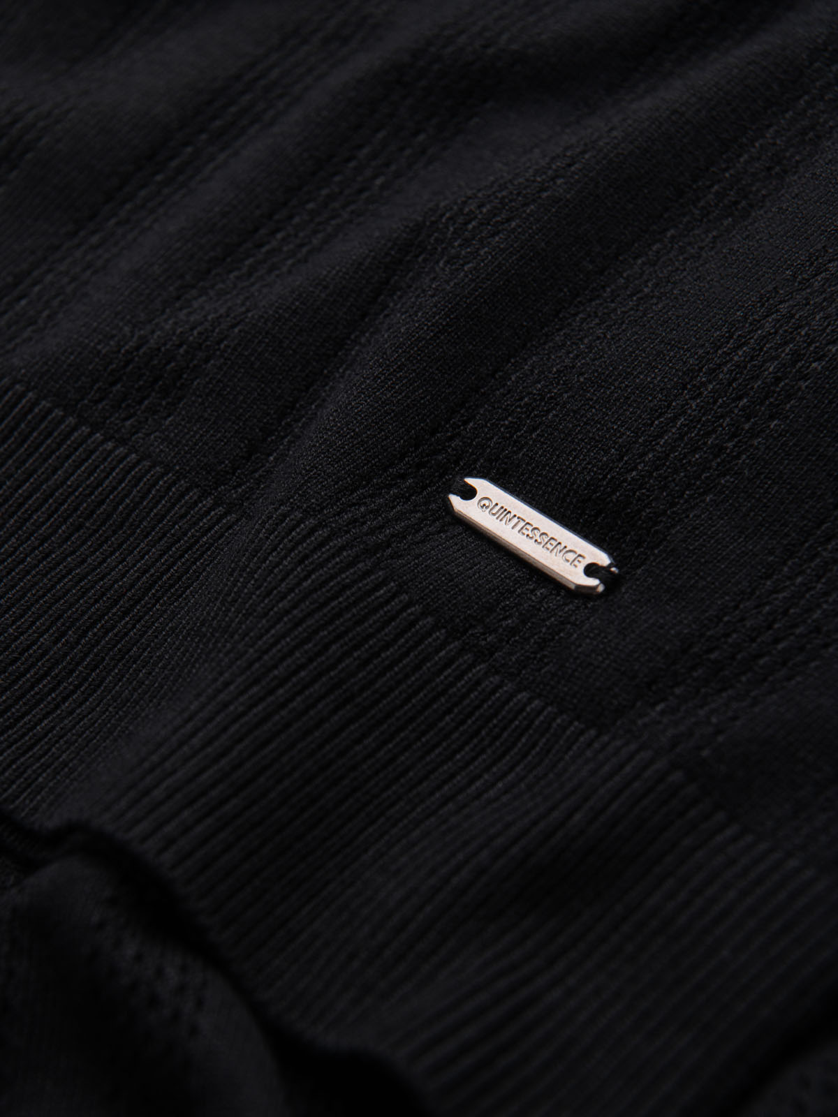 Ombre Men's openwork polo shirt with zipper at neckline - black