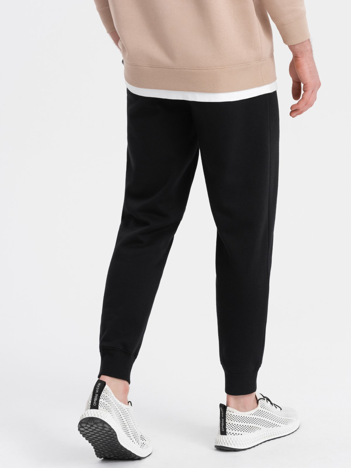 Ombre Men&#039;s sweatpants with stitching and zipper on leg - black