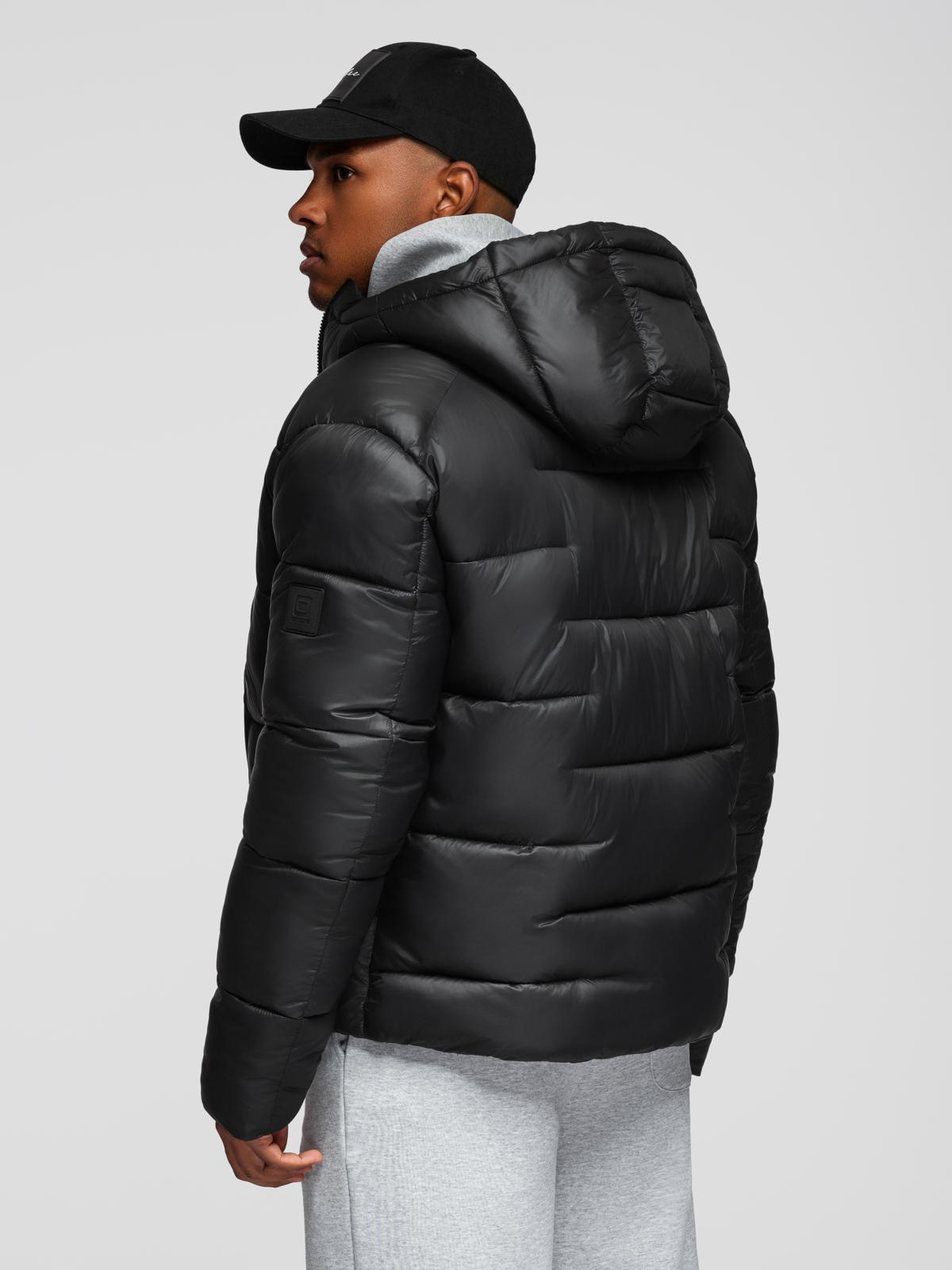 Ombre Men&#039;s quilted puffer jacket with hood - black