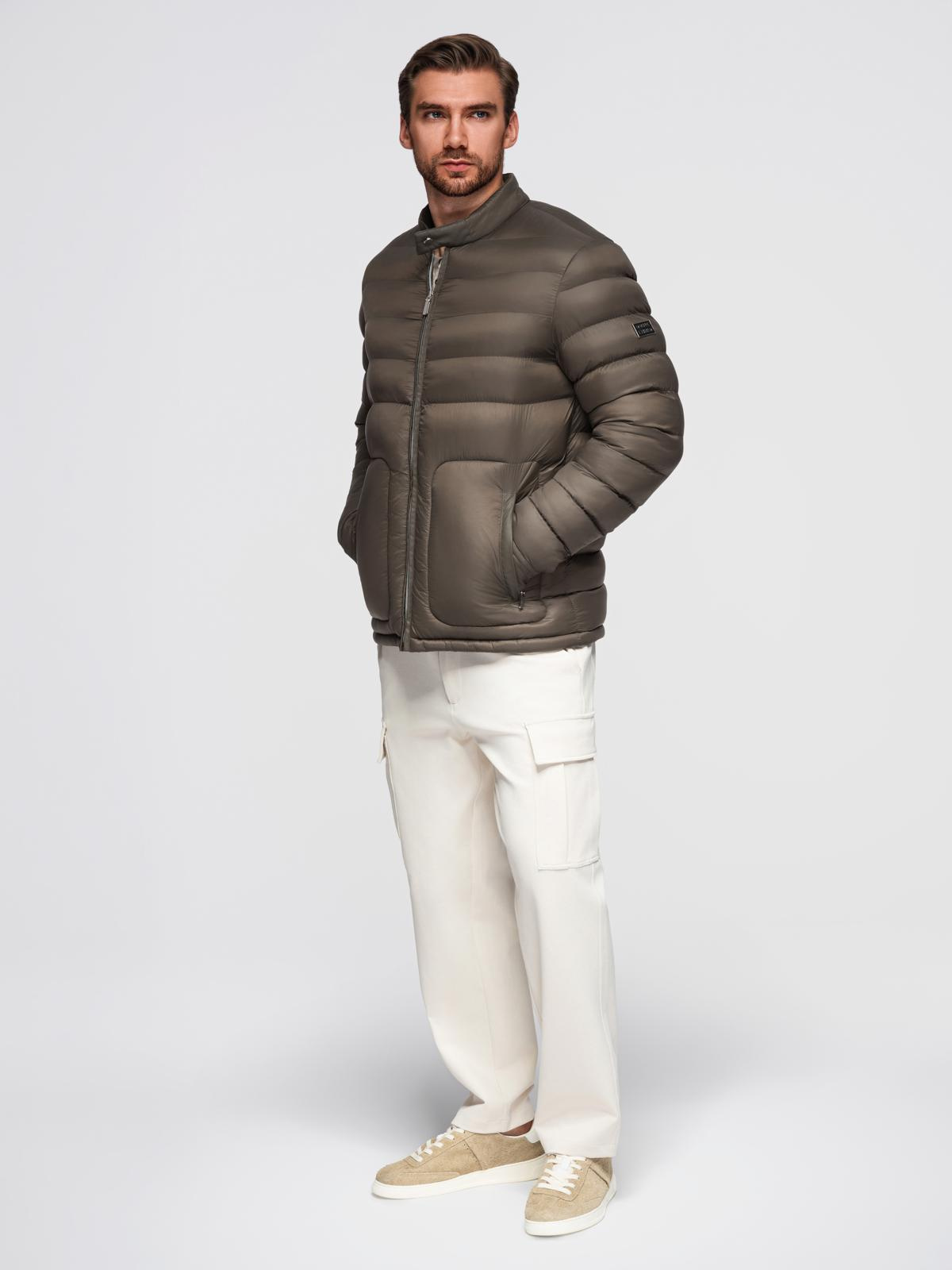 Ombre Classic quilted men&#039;s jacket with stand-up collar - olive