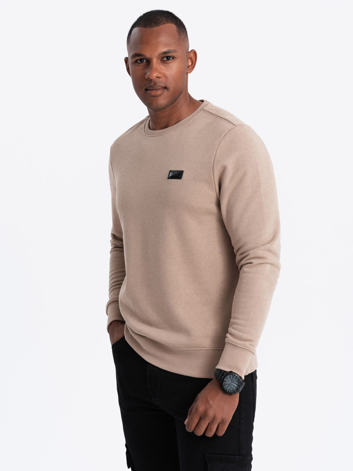 Ombre Men's Non-stretch Sweatshirt With Metal Pin - Beige