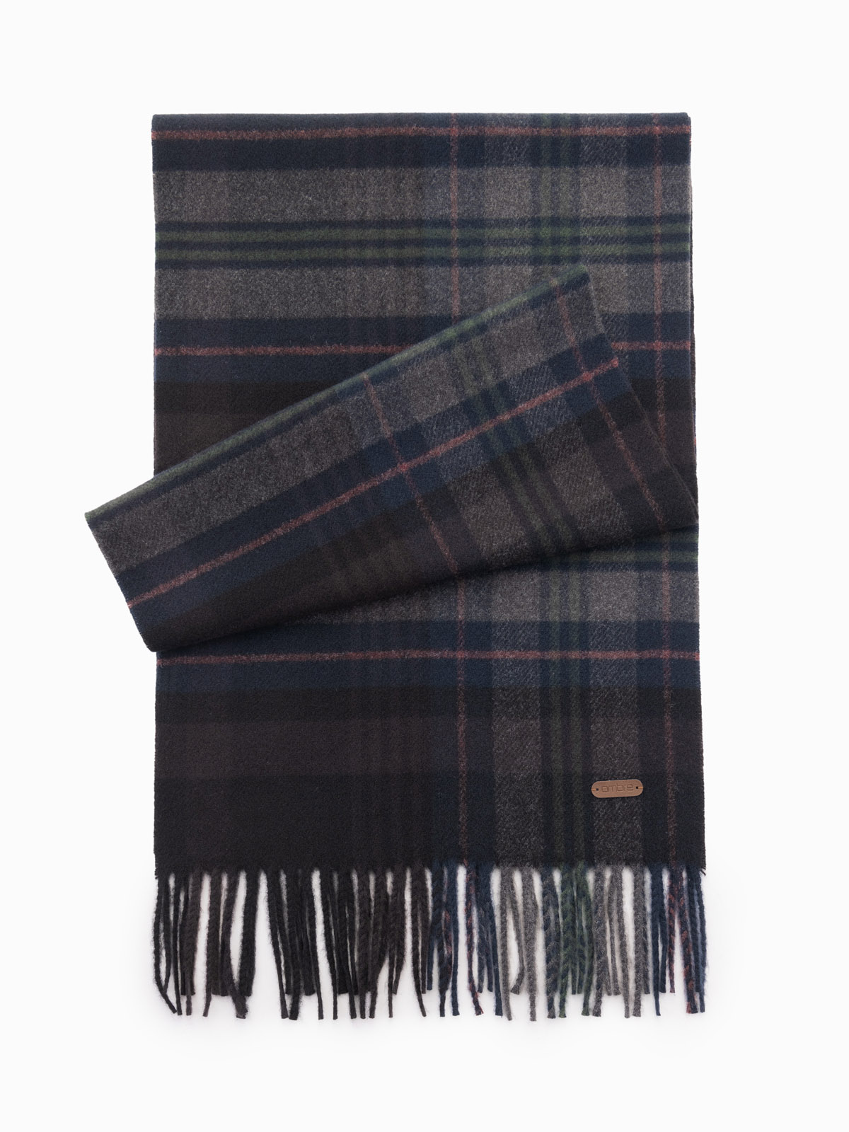 Ombre Men&#039;s Scottish check scarf with tassels - black-gray
