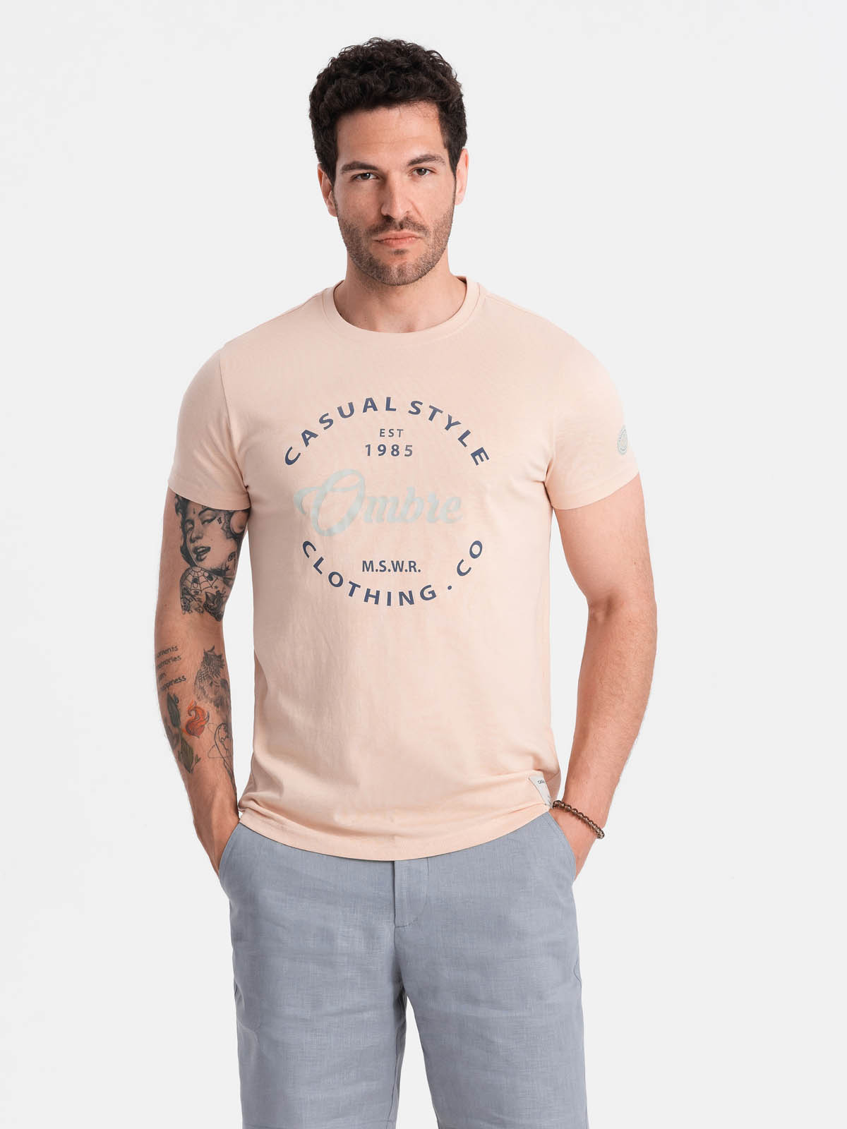 Ombre Casual Style men&#039;s printed t-shirt - light pink
