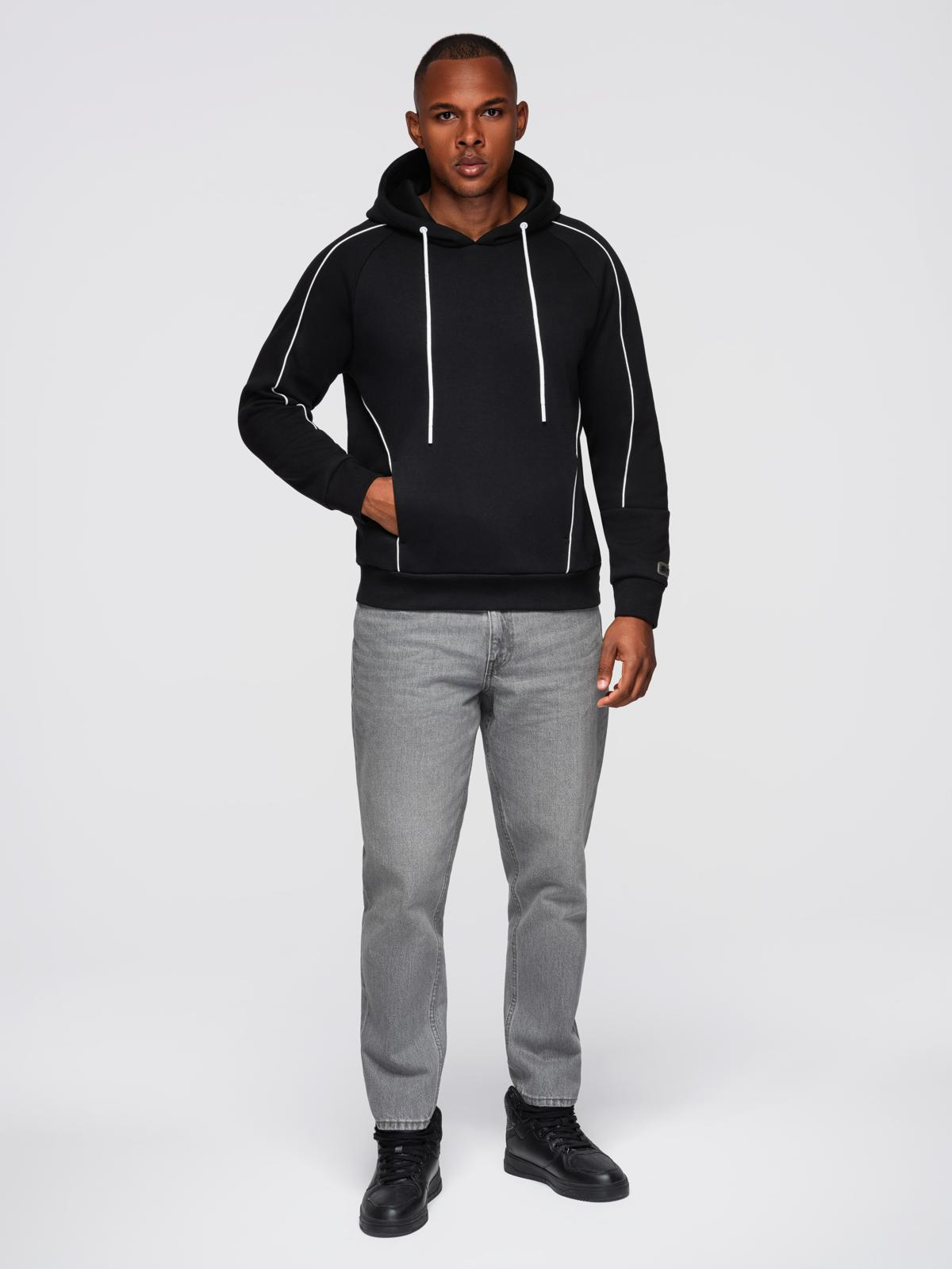 Ombre Men's sweatshirt with contrast stitching and hood - black