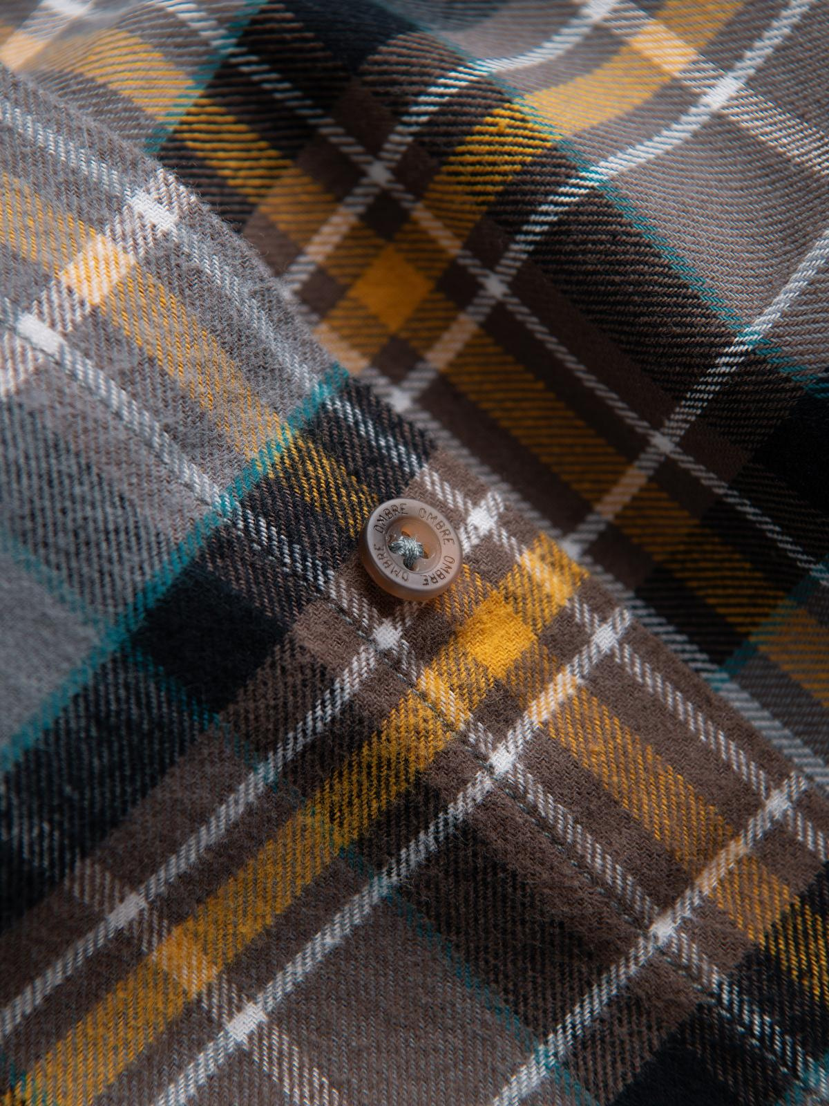 Ombre Men's checkered flannel shirt with pockets - gray-yellow