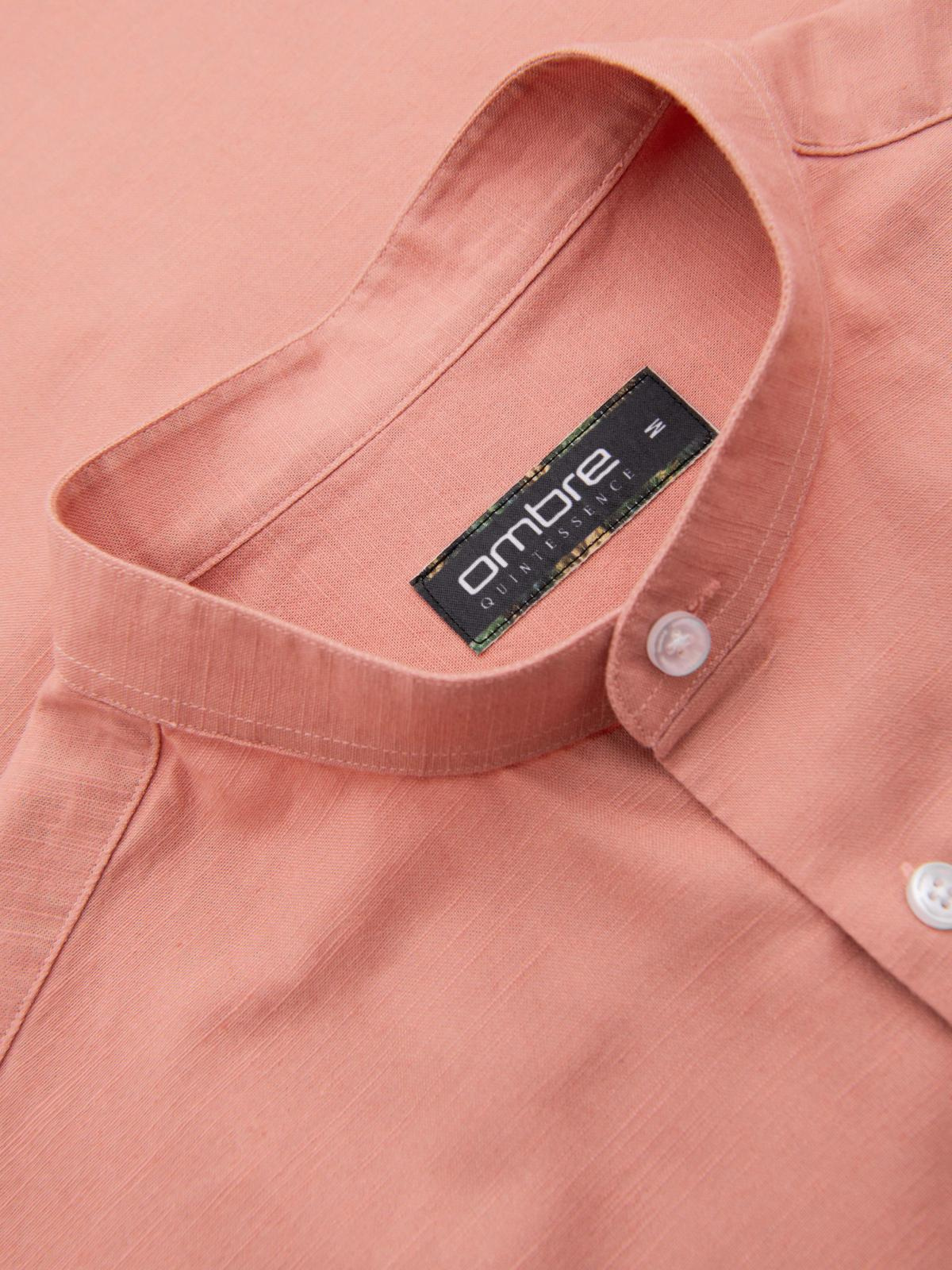 Ombre Men's linen shirt with collar and pocket REGULAR FIT - peach