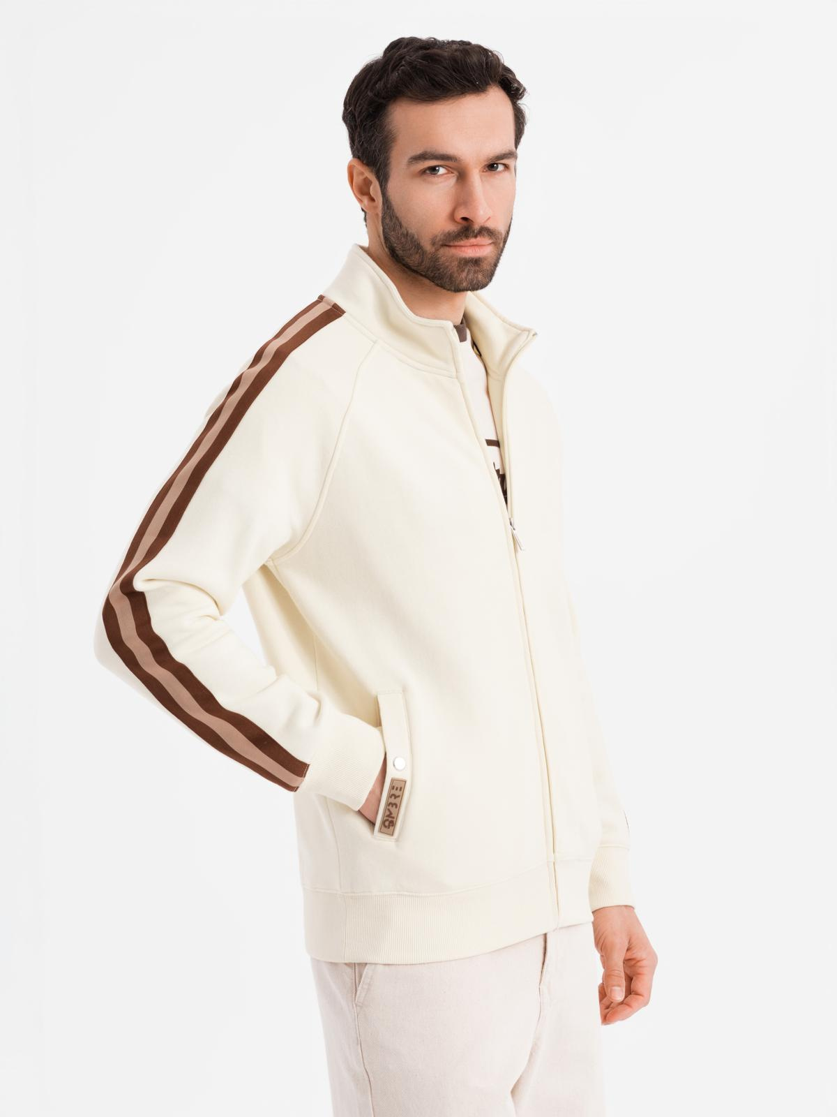 Ombre Men's sweatshirt with high collar and stripes - cream