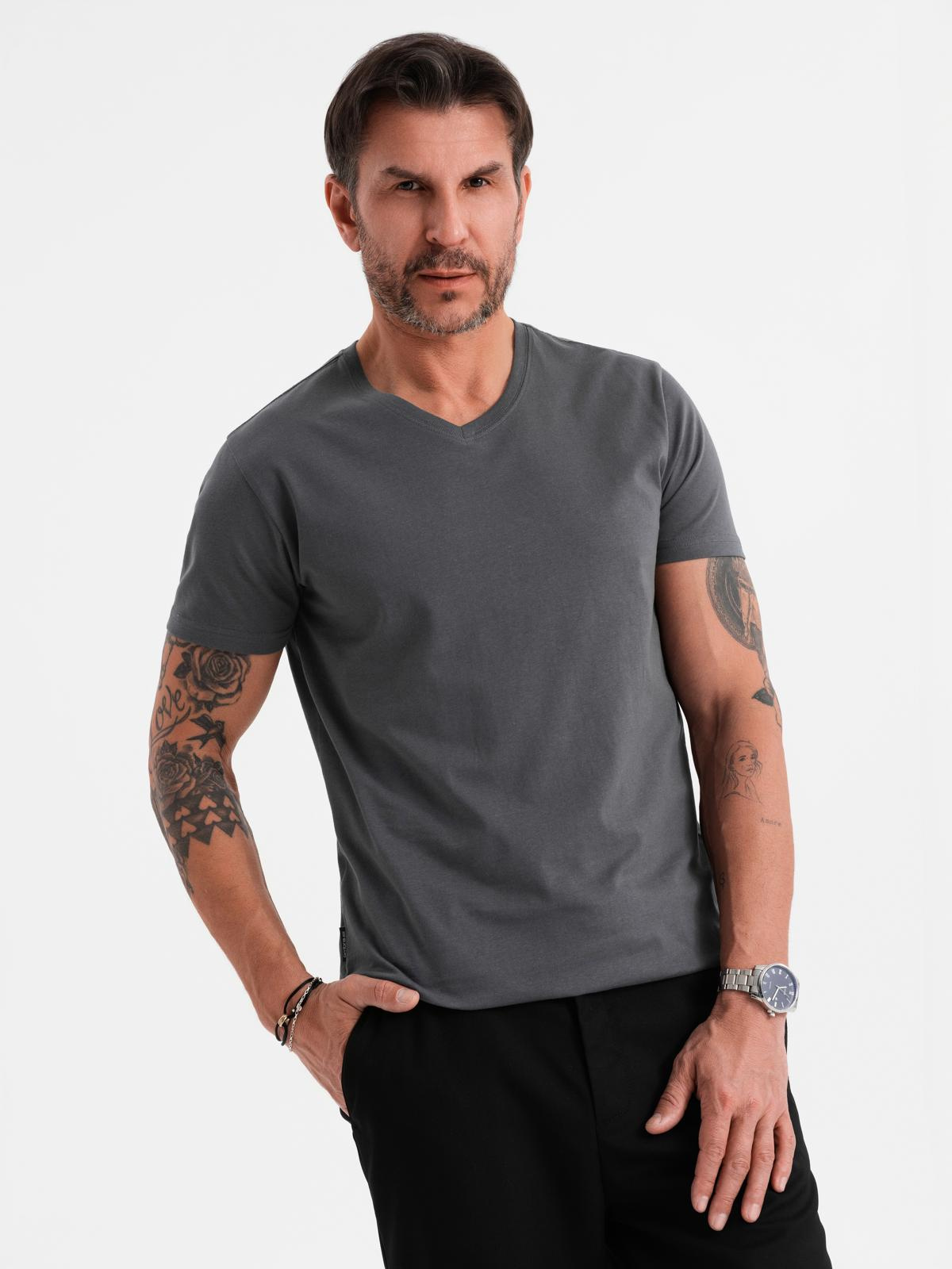 Ombre Men's BASIC classic cotton T-shirt with a serape neckline - graphite