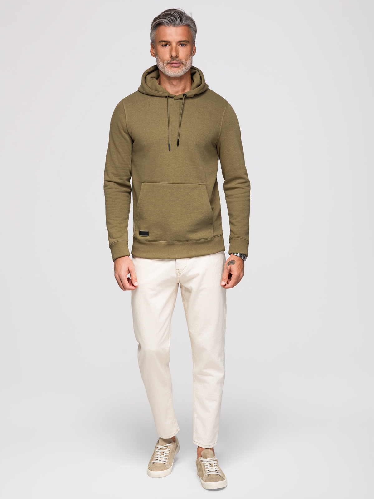 Ombre BASIC men's cotton kangaroo hooded sweatshirt - olive