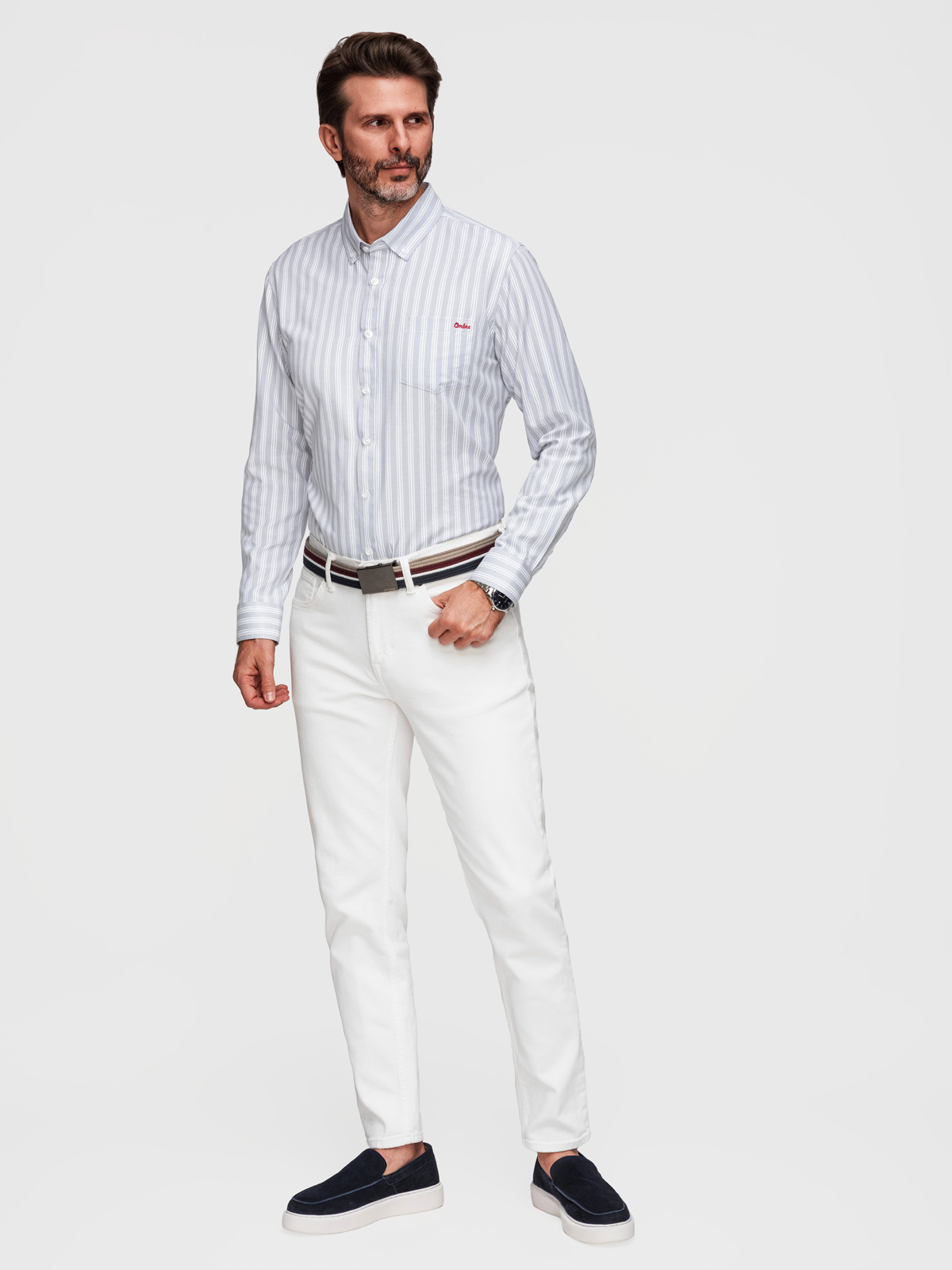 Ombre Men's REGULAR FIT shirt in white stripes with pocket - grey