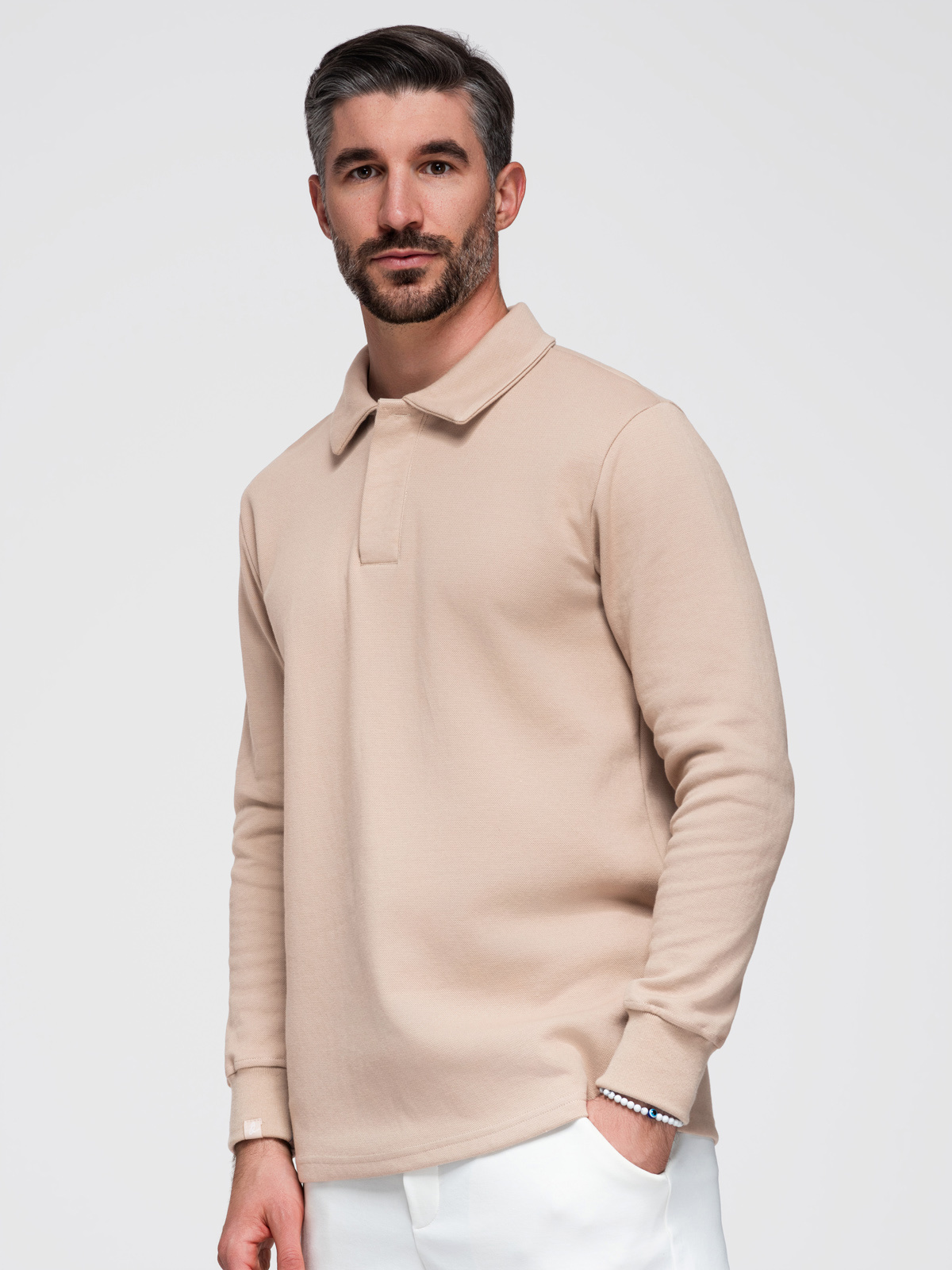 Ombre Men's structured knit polo collar sweatshirt - beige