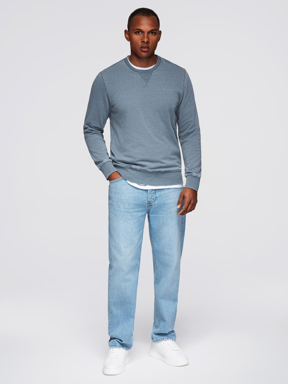 Ombre Washed men&#039;s sweatshirt with decorative stitching at the neckline - light blue
