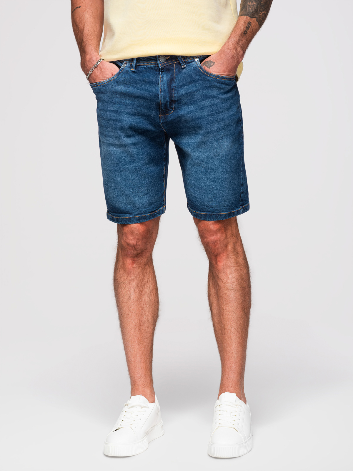 Ombre Men's denim shorts with classic cut - dark blue