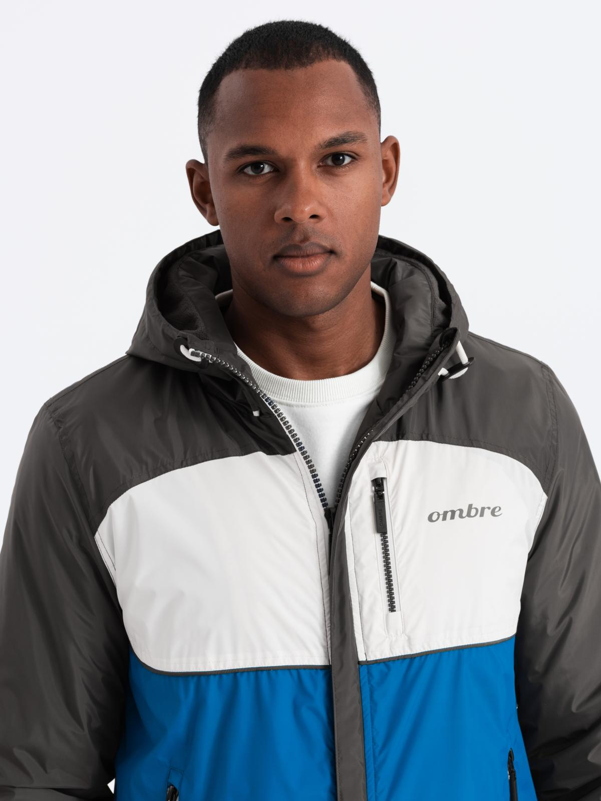 Ombre Colorful lightweight men&#039;s sports jacket with fleece - blue and graphite