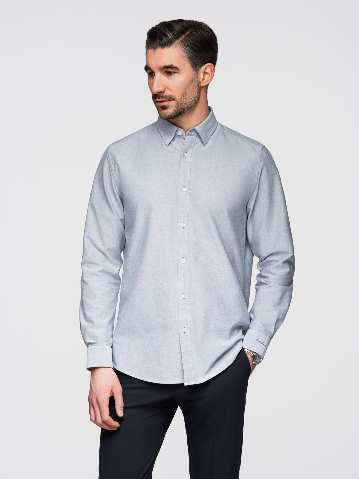 Ombre Elegant men's oxford shirt with embroidery - light grey