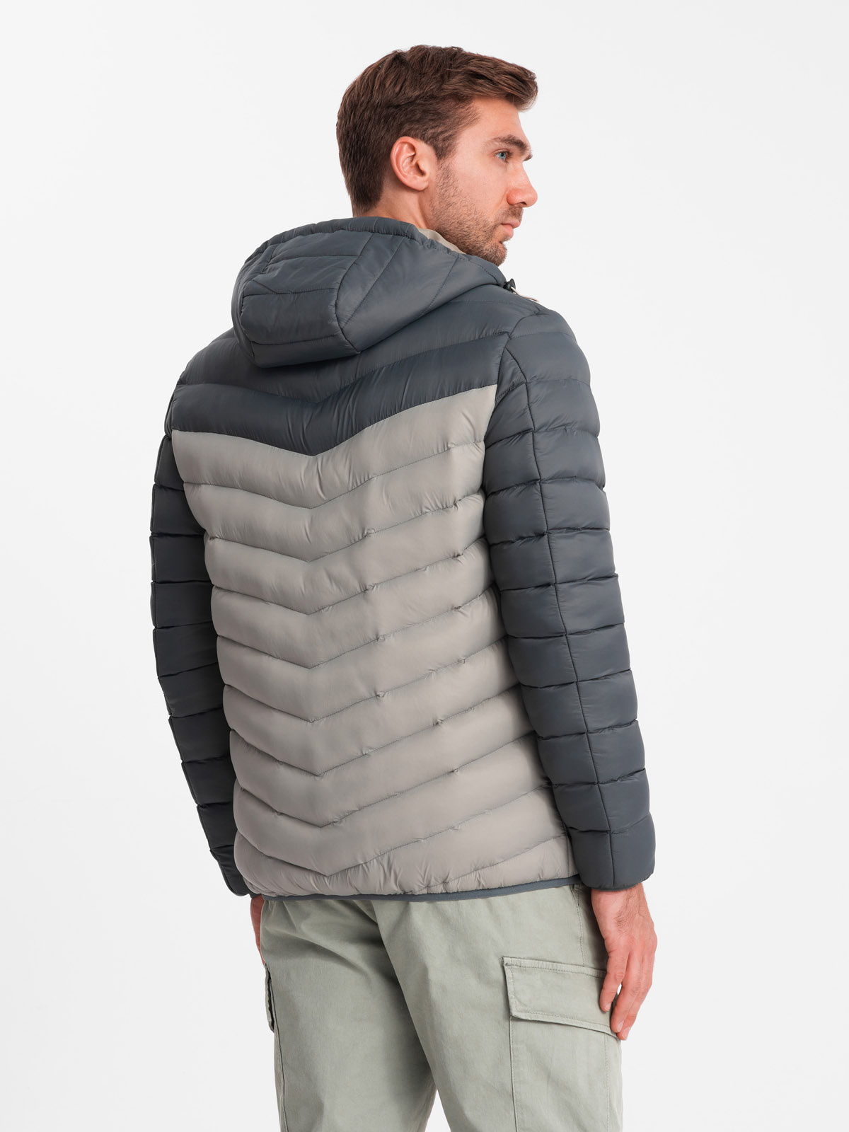 Ombre Men's quilted nylon sports style jacket - ash