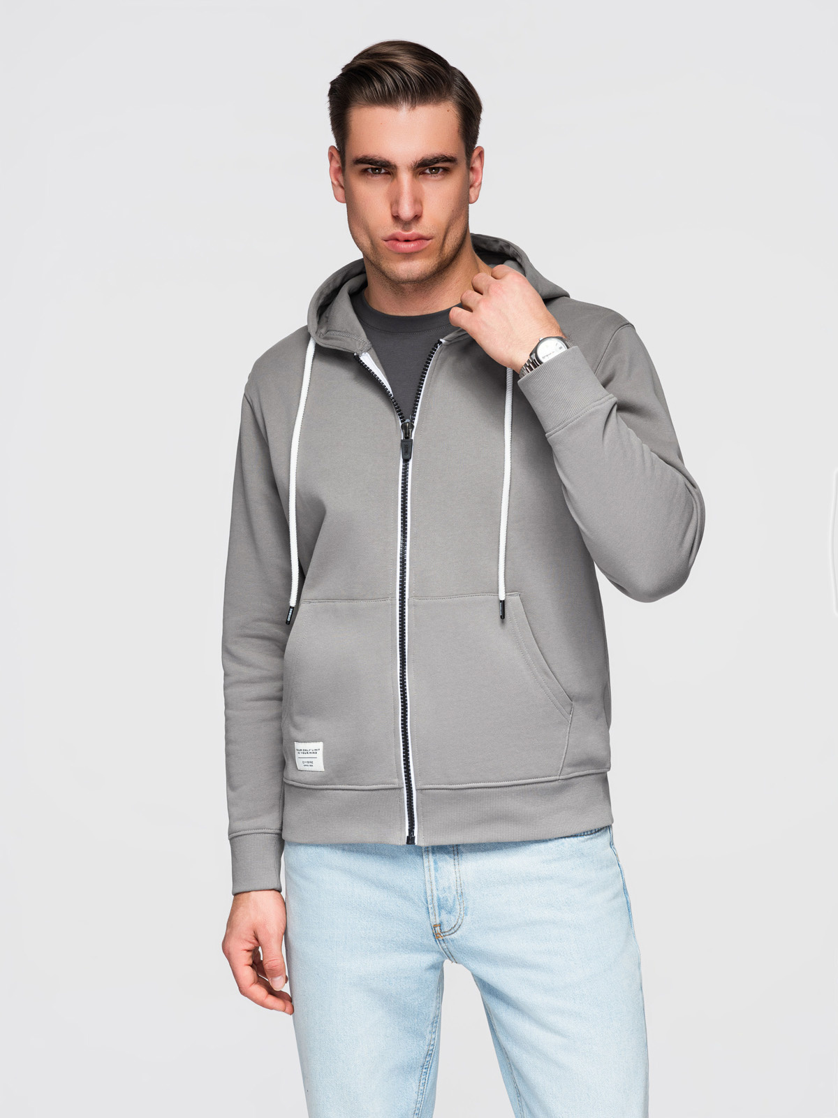 Pánska mikina s kapucňou na zips Ombre BASIC - sivá