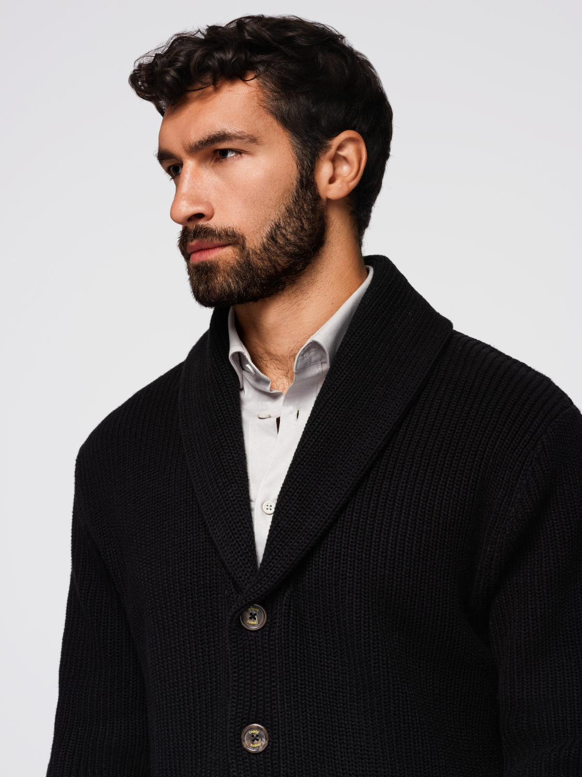 Ombre Men's cotton cardigan sweater with shawl collar - black